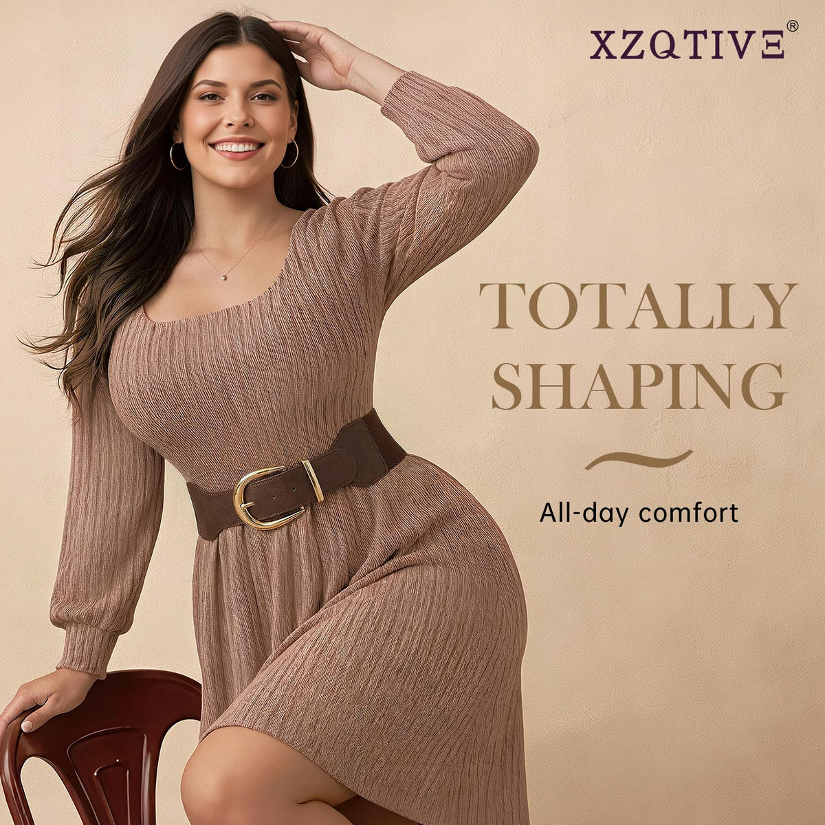 XZQTIVE Women Wide Elastic Waist Belt for Dresses Fashion Cinch Belts Stretchy Waistband with Gold Buckle, Chocolate Brown(Fit Waist Size 38"-42")