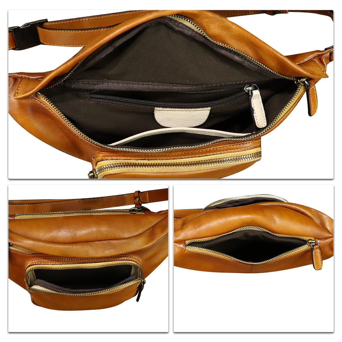 Genuine Leather Fanny Pack for Women and Men Real Leather Crossbody Sling Bag Fashion Waist Bag Chest Purse Pouch (Brown)