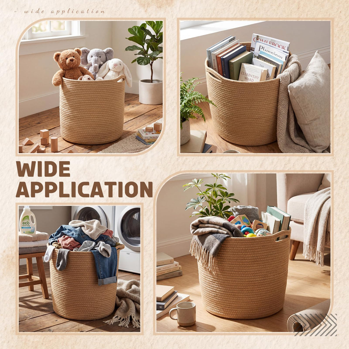 Xuhal 3 Pcs Plant Basket Woven Storage Basket Boho Planter Baskets Modern Woven Flower Tree Pots for Home Decor Blankets Organization (Khaki)