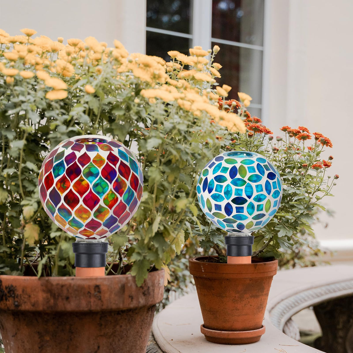 Chonsun Plant Watering Spikes Mosaic Self Watering Globes 2 Pack Large Self Watering Planter Insert Automatic Watering Bulbs for Outdoor Plants