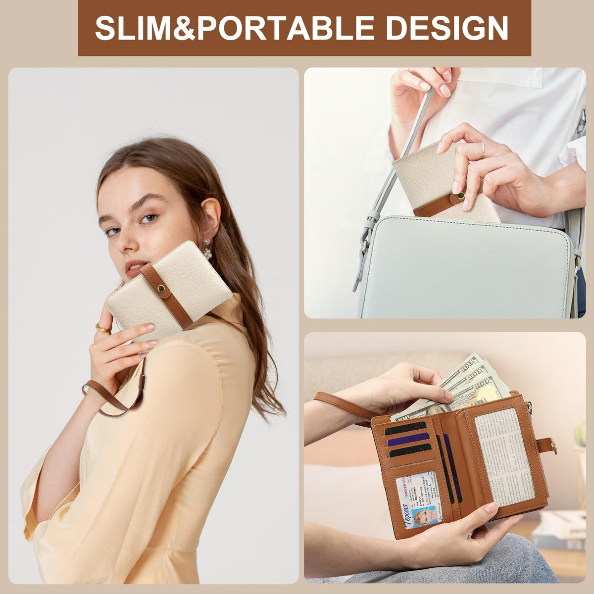 Small Wallet Women RFID Blocking Vegan Leather Slim Thin Bifold Credit Card Wallet Passport Holder Ladies Travel Wallet Mini Purse with Zipper Pocket