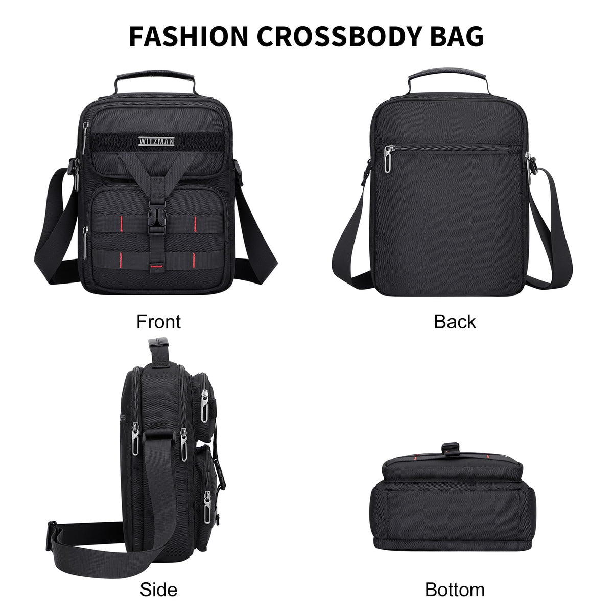 WITZMAN Crossbody Bag for Men Travel Small Shoulder Bags Lightweight Man Purse Messenger Bag for Casual Daliy Work Traveling(B707 Black)