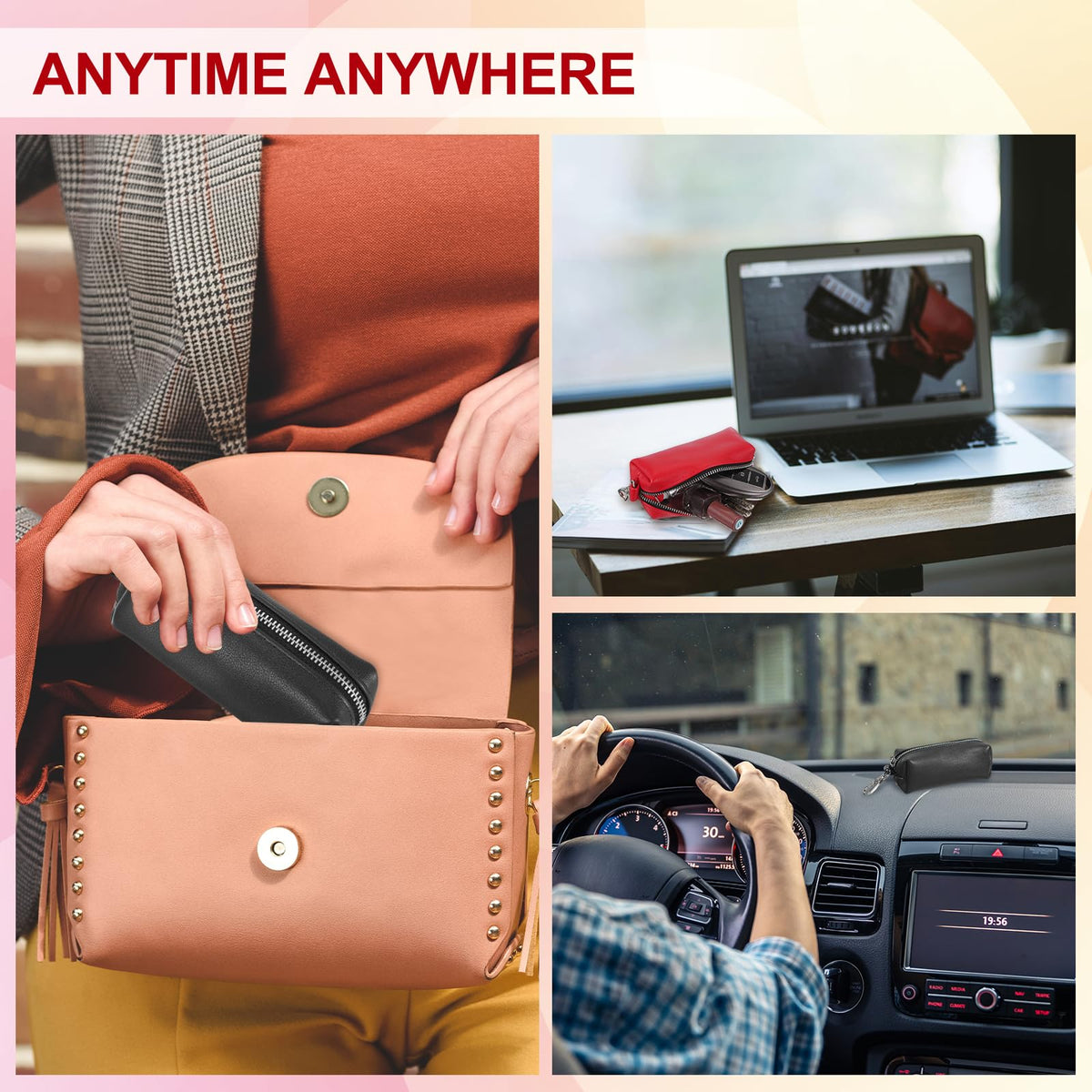 uxcell Leather Coin Purse, Leather Car Key Holder Bag Hand-held Change Purse Keychain Pouch Small Coin Pouch with Key Ring for Women and Men, Red