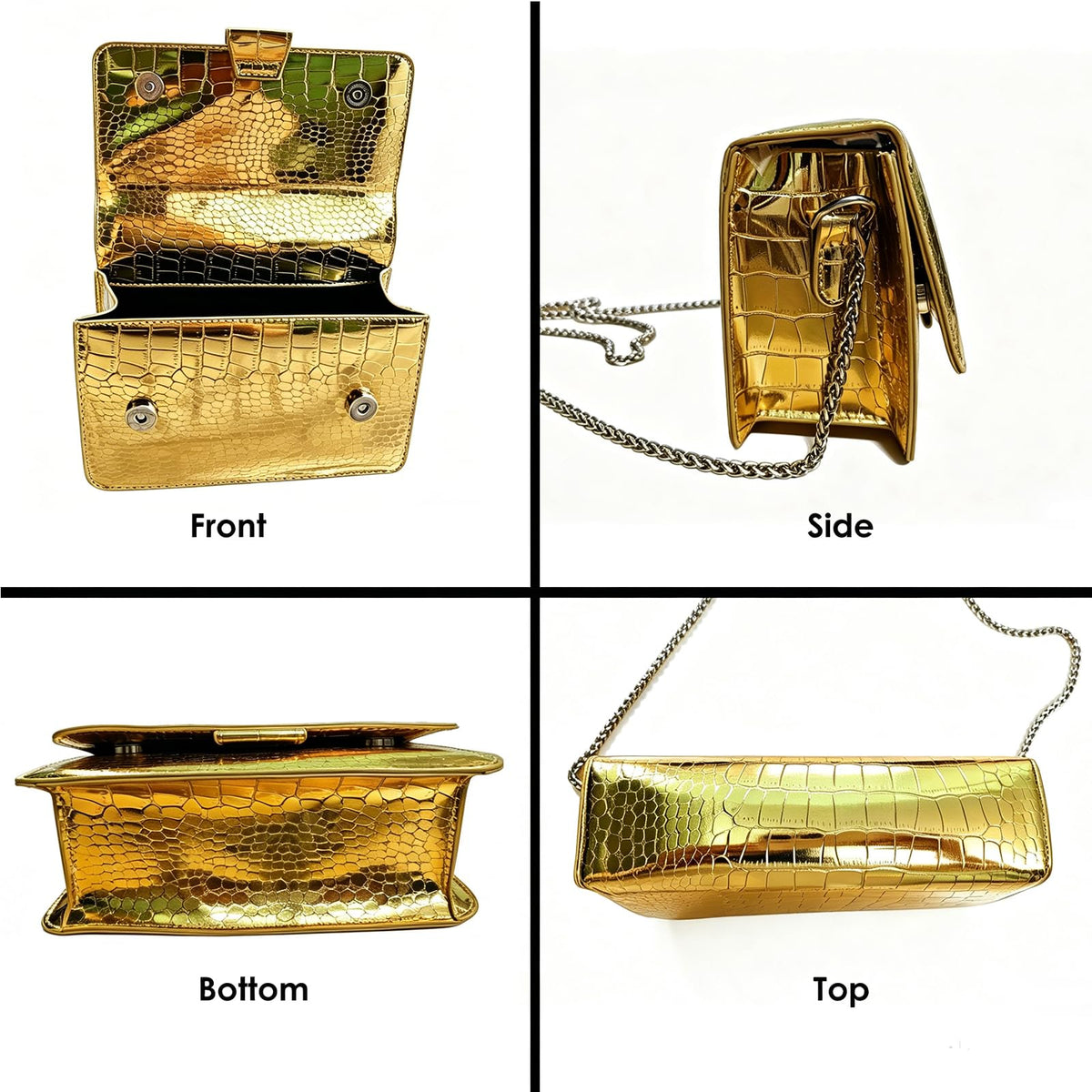 GRUMOTA Small Crossbody Purse Bag for Women,Y2k Silver Metallic Croc-Embossed Clutch Handbag,Cute PU Leather Pouch Wallet Fit for Phones(Medium,Gold)