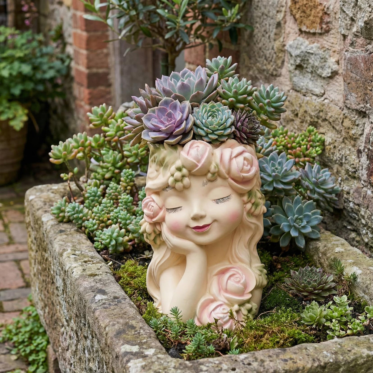 Elenon Head Face Planter for Succulents Indoor Outdoor with Drainage Hole, Unique Home Garden Decor Resin Cute Turtle Flower Pot Gift Idea for Plant Lovers
