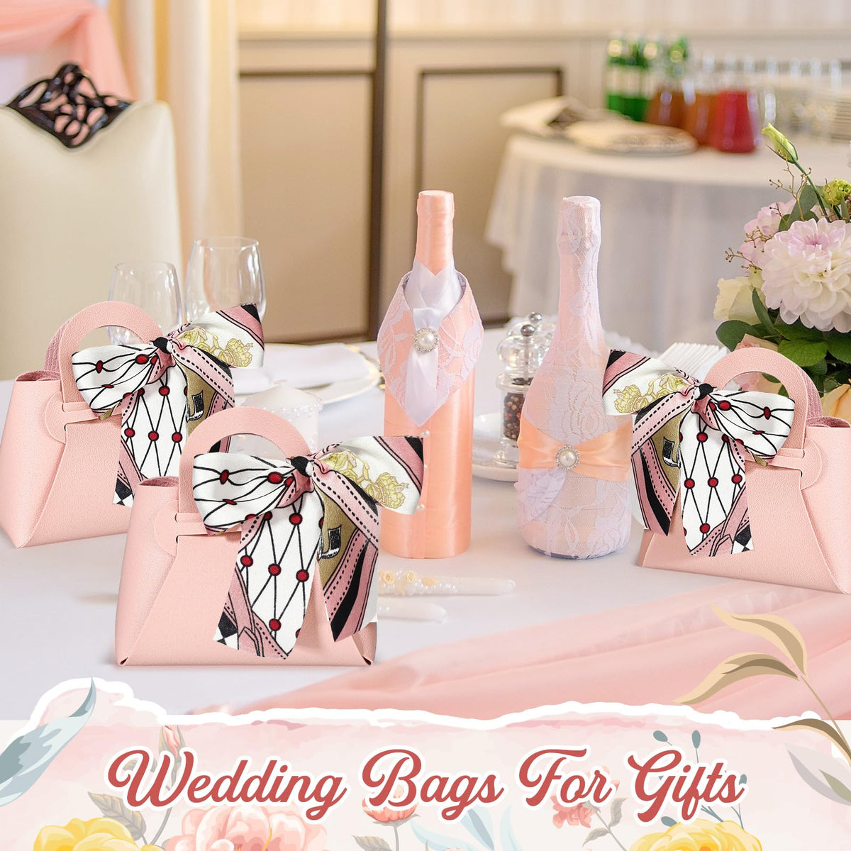 Abbylike 18 Pcs PU Leather Purse Gift Bags with Handles Ribbon Wedding Purse Party Favor Candy Boxes Treat Goodie Bag for Birthday Bridal Baby Showers Party (Pink)