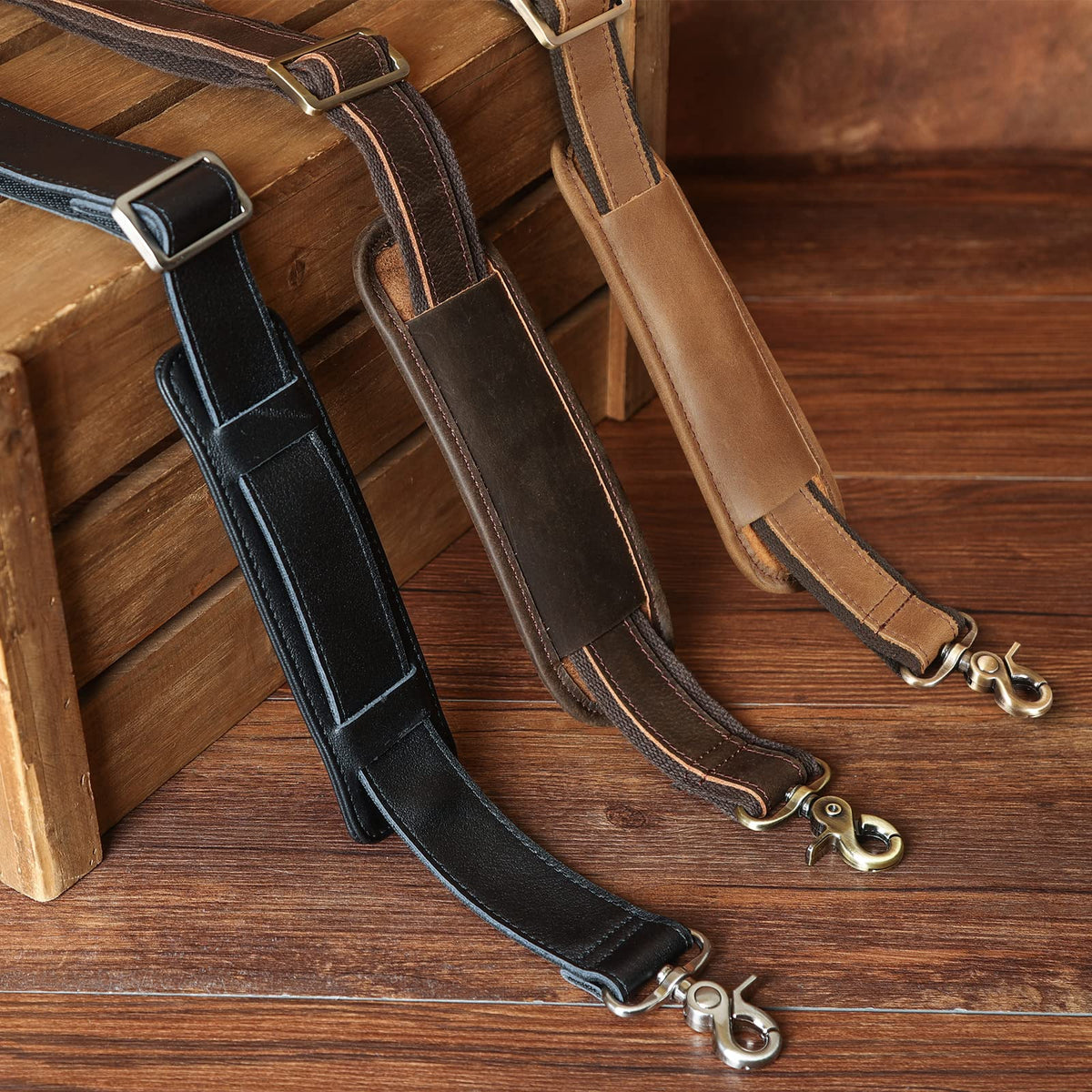 Polare Full Grain Leather Adjustable Replacement Shoulder Strap with Metal Hook for Briefcase Messenger Shoulder Duffel Bag Light Brown