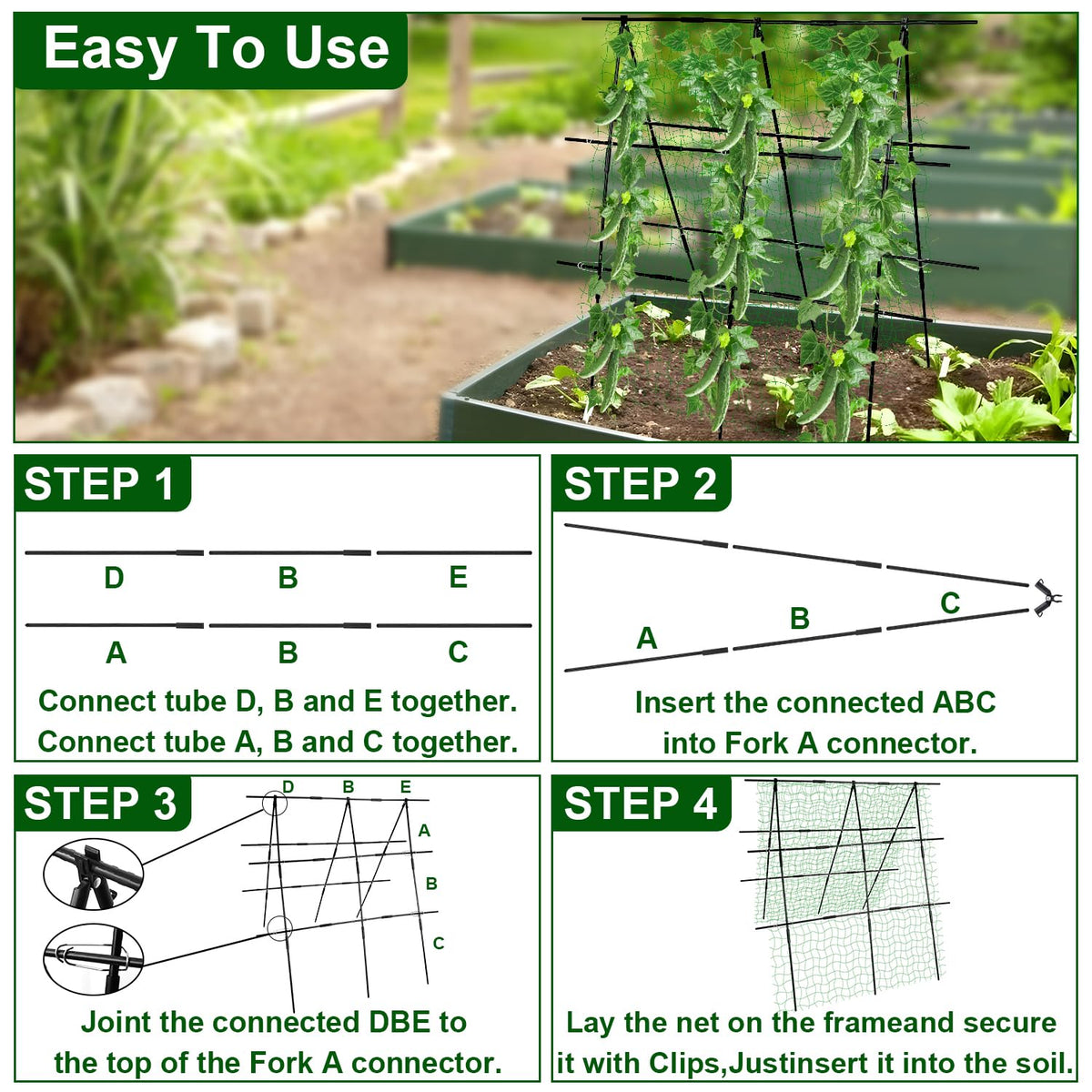 48 x 48 Inch Garden Cucumber Trellis Vegetable Arch Trellis Green Bean Pea Grape Tomato Squash Trellises for Raised Bed Climbing Plants Outdoor