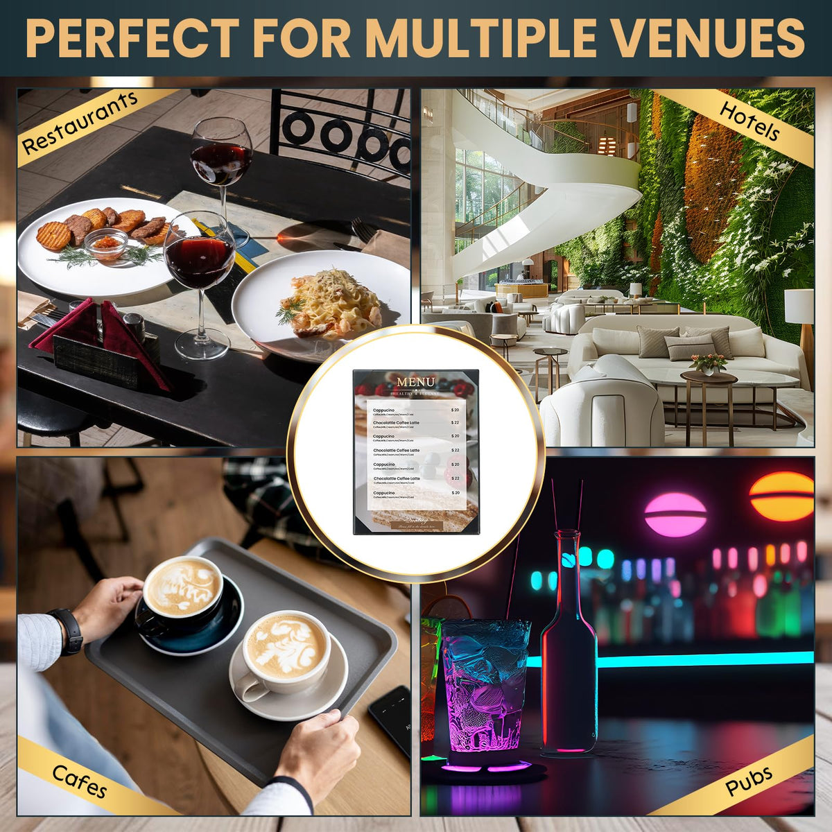 AMGSH 1 View 8.5" x 11" Menu Holder Menu Covers | Black Leather Menu Sleeves Book Style for Restaurant Coffee Bars Wine List Fit for Letter Size 8.5" x 11" Certificate Holer Diploma Holder