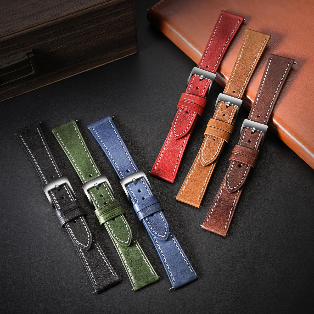 ULLCHRO Leather Watch Straps for Men & Women - Quick Release - Stainless Steel Buckle - Replacement Strap - Band With 17mm, 18mm, 19mm, 20mm, 21mm, 22mm (20mm, Green)
