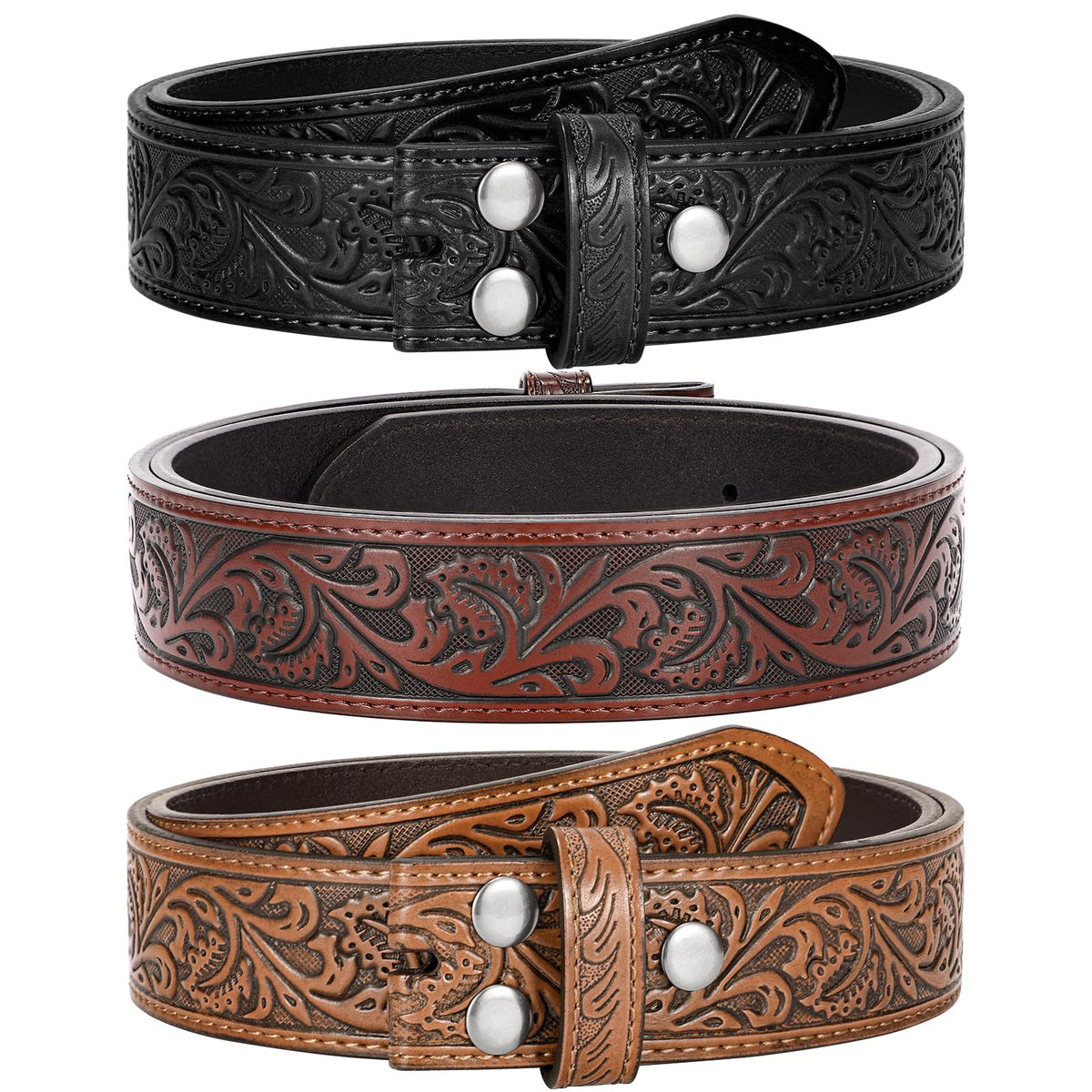 BELTROAD 3 Pack Western Belts for Men Women without Buckle Cowboy Belt for Buckle Mens Western Leaher Belt for Jeans
