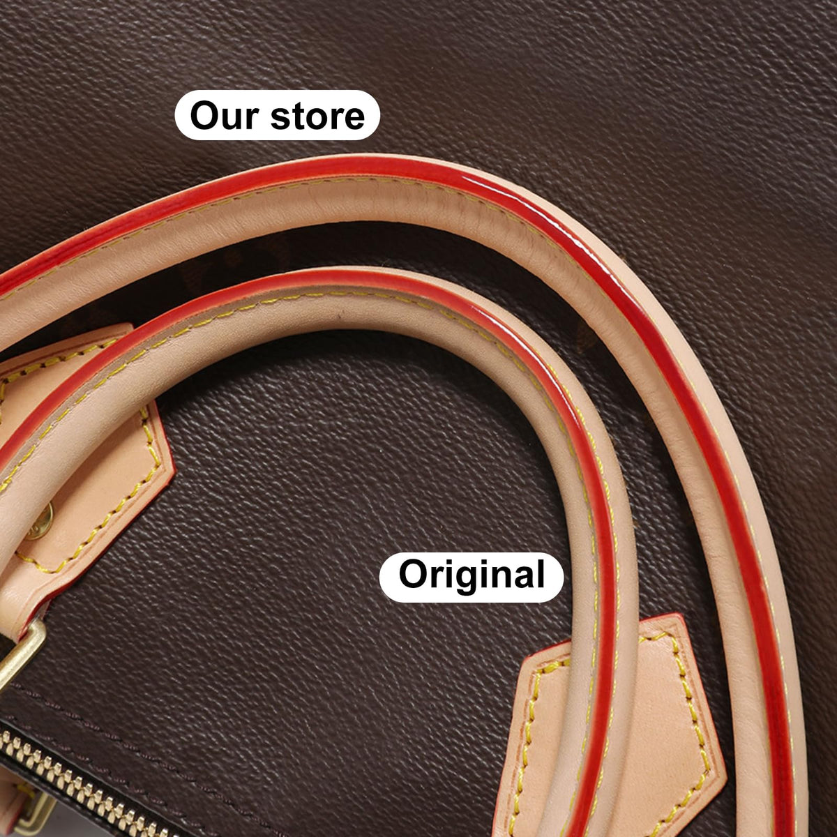 KIYOMIL Bag Genuine Vachetta Leather Shoulder Short Strap Replacement Fit for Graceful Damier or Speedy 25 30 35 Handbag (Length:27.5in-APRICOT)