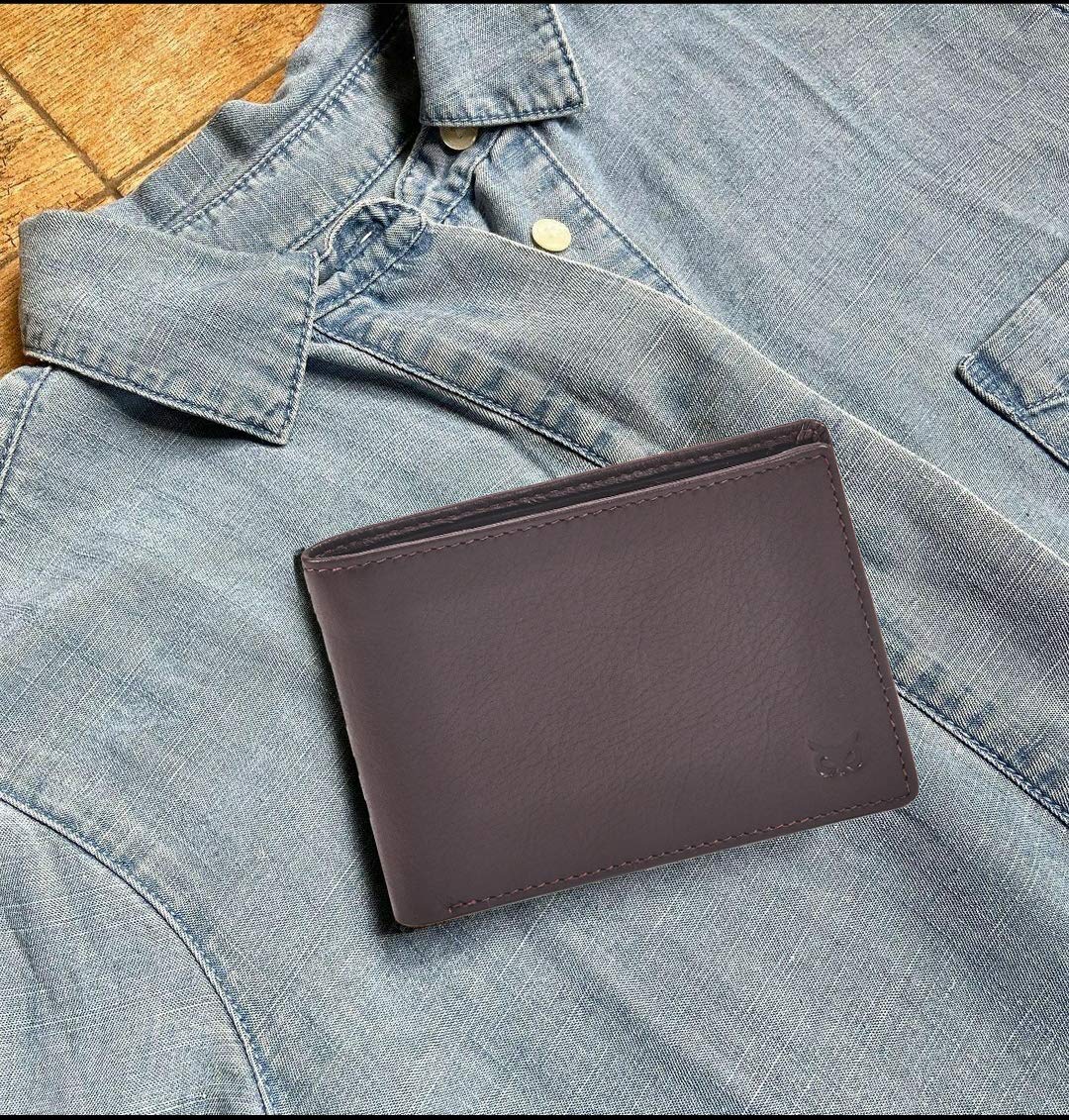 Real Leather Mens Bifold Wallet RFID Blocking Slim Minimalist Front Pocket - Thin & Stylish with ID Window in Gift Box (Nappa, Chocolate)