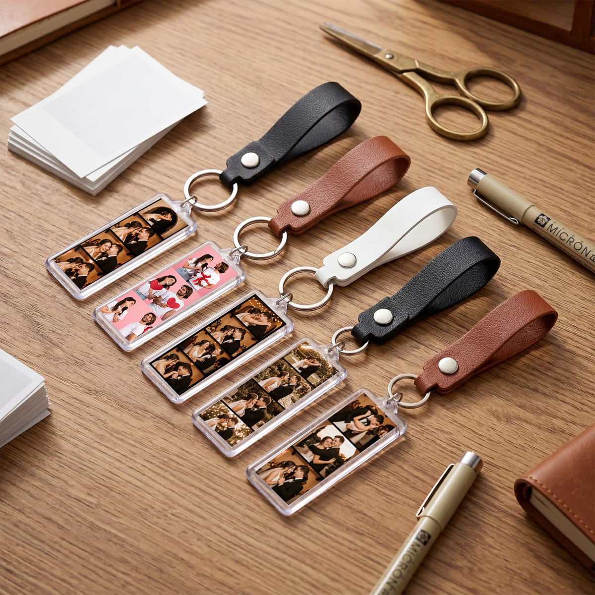 ForraFun 30 Pcs 1x3 Inch PU Leather Mini Photo Strip Keychain Frames Acrylic Photo Booth Keychain Picture Keyring Holder Blank for Wedding Birthday Gift Photobooth Party Favors