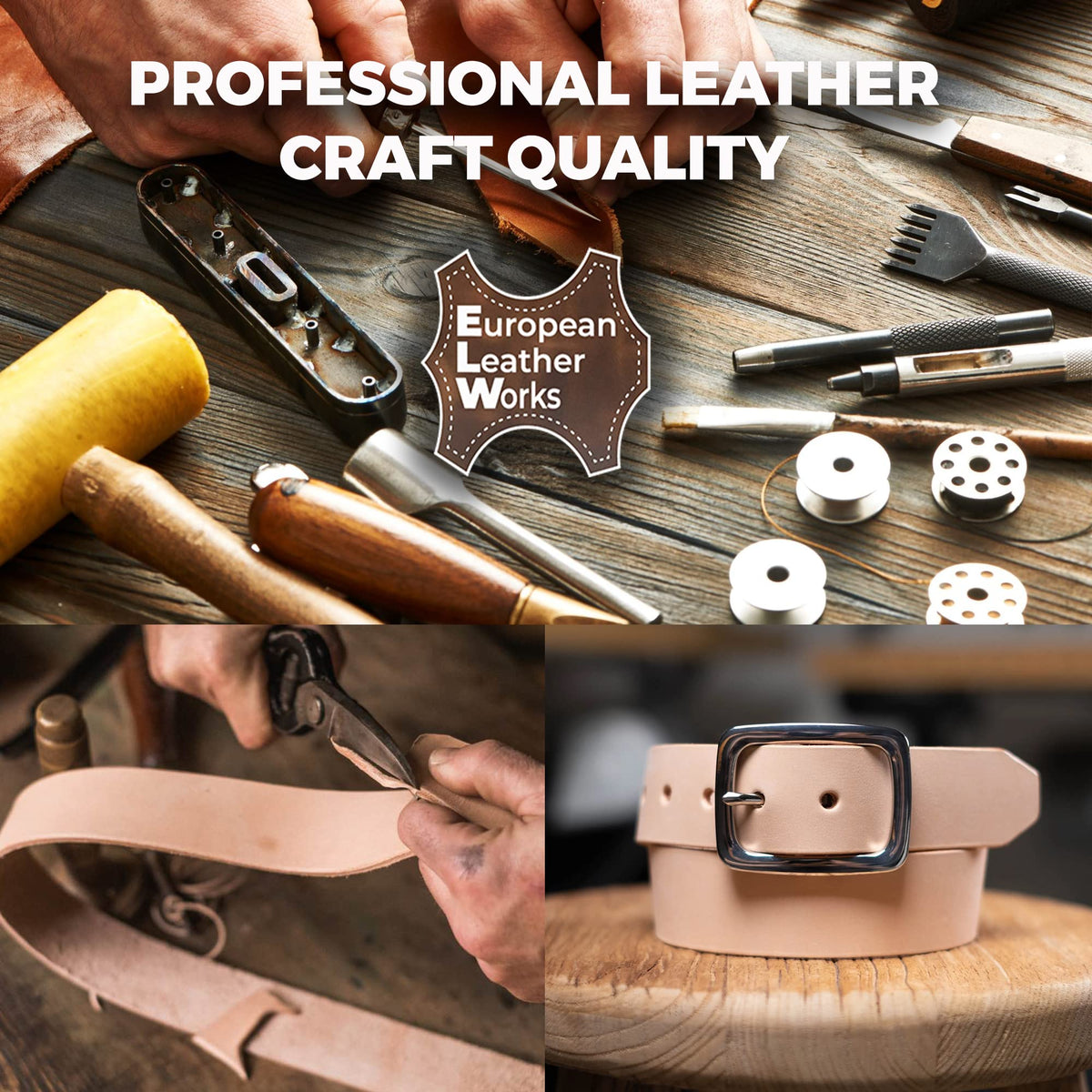 ELW Belt Blanks Strips/Straps 8/9 oz. (3.2-3.6mm) Thickness Size 4"x84" Full Grain Import Natural Cowhide Vegetable Tanned Leather for Tooling, Engraving, Embossing, Molding, & Dyeing