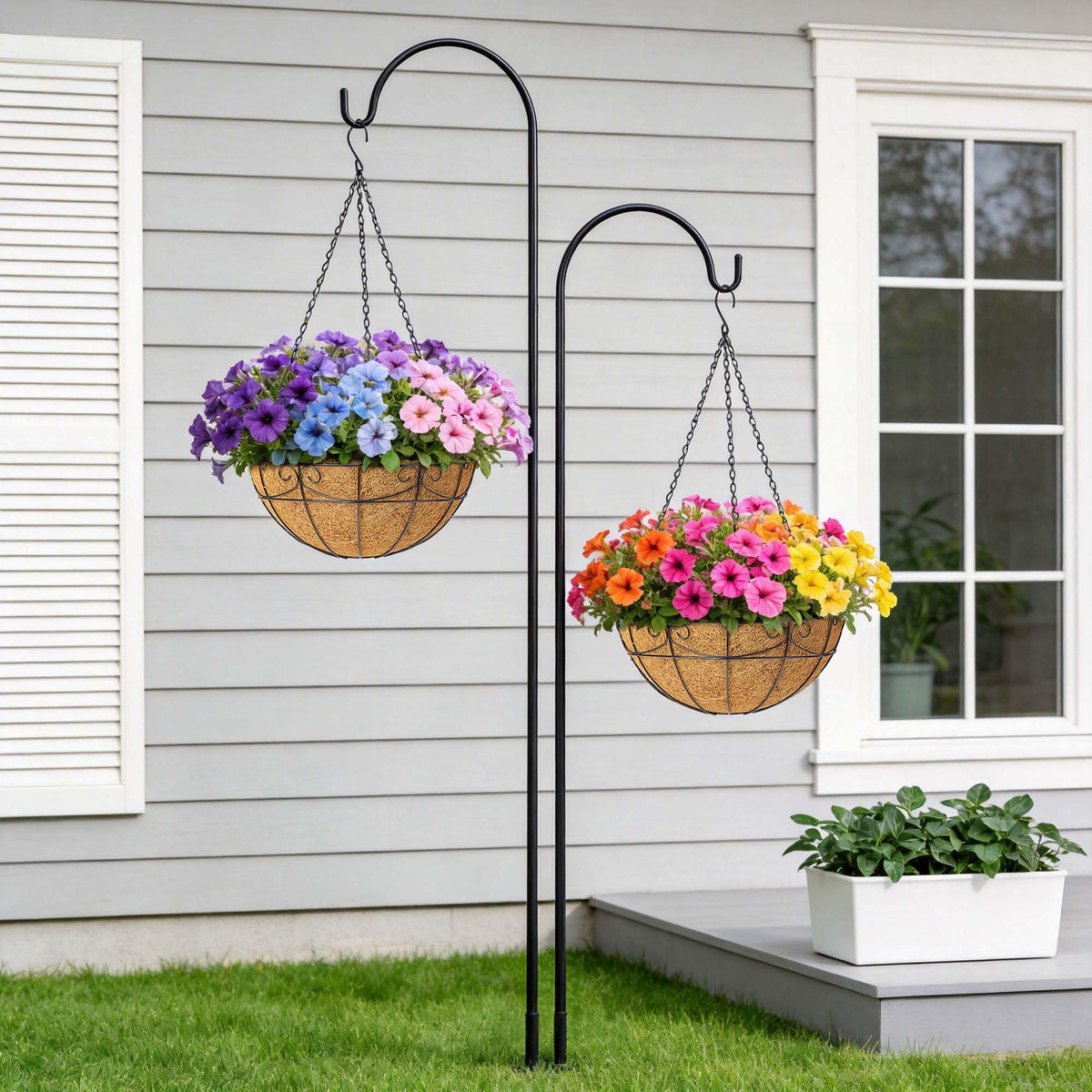 EINYEXW 3 Pack 13.5 Inch Hanging Baskets for Plants Outdoor - Metal Hanging Planters for Outdoor Plants with Coco Liners - Heavy Duty Empty Hanging Flower Pots for Porch Patio Garden