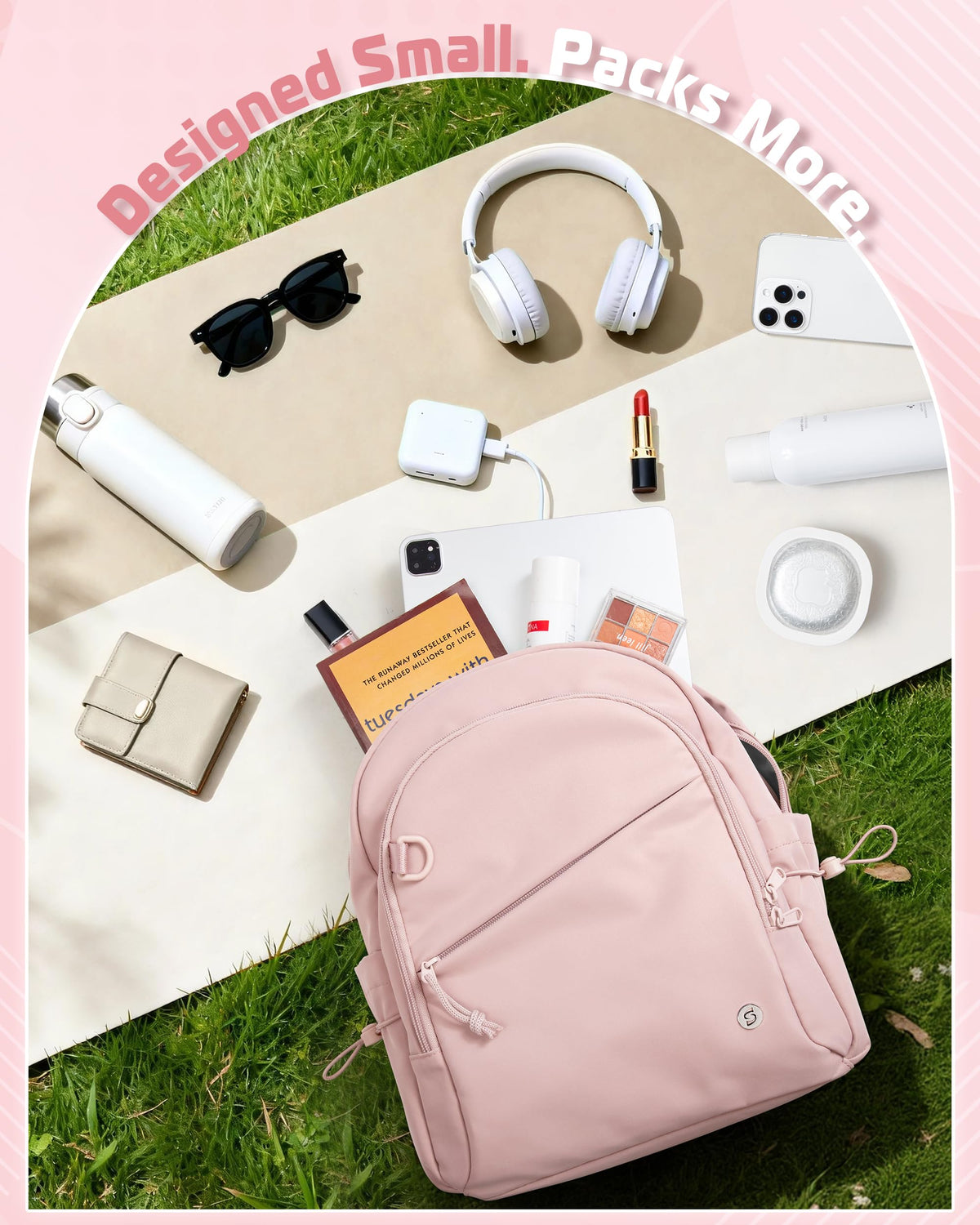 Smasrob Women Mini Backpack with Wet Pocket and RFID Blocking Pocket, Small Backpack Purse for Gym, Work, College or Travel, Pink