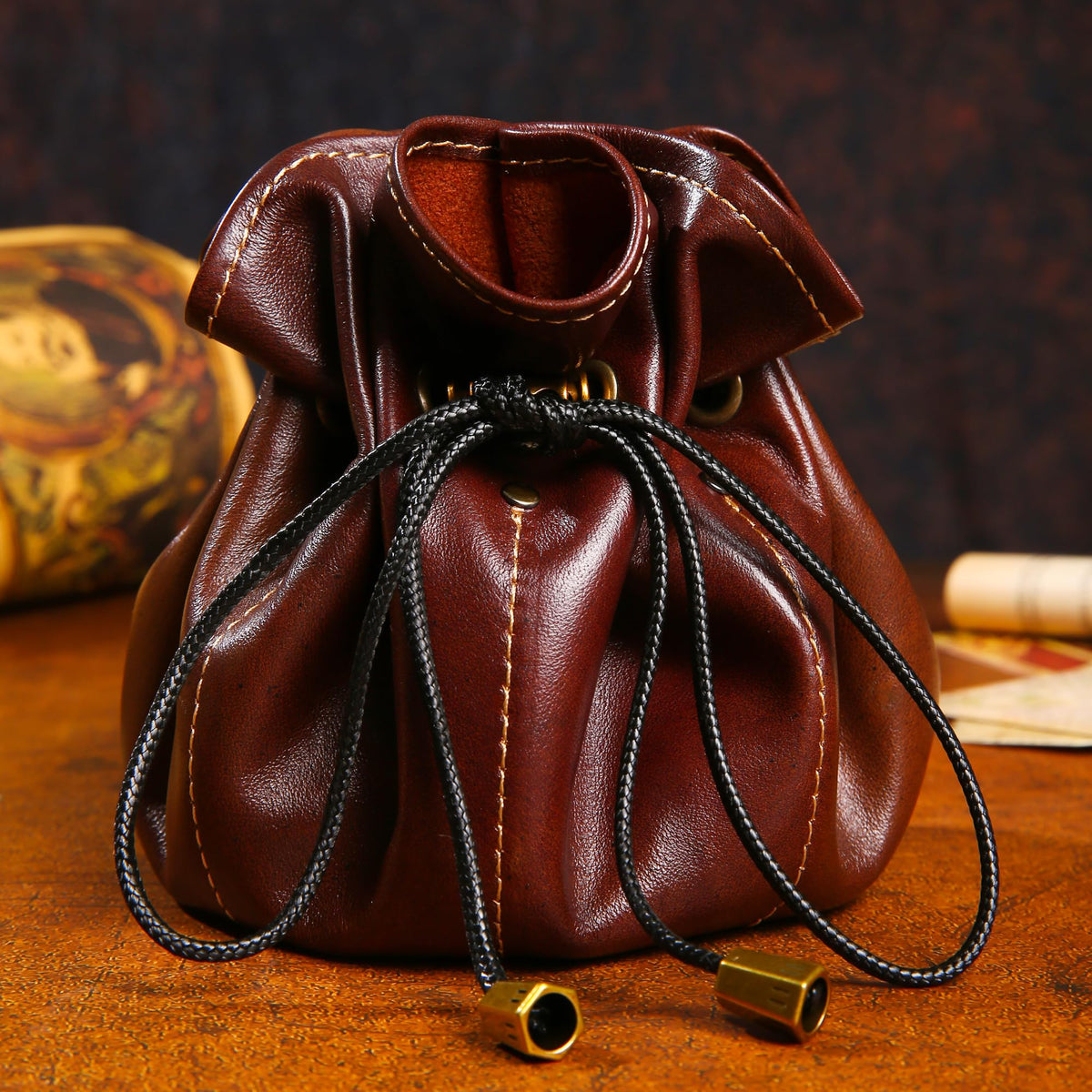 Chuleag Full-Grain Leather Dice Pouch with Built-in Rolling Tray, Magic-Themed, Large Capacity Collector's Organizer for D&D, RPGs & Dice Enthusiasts