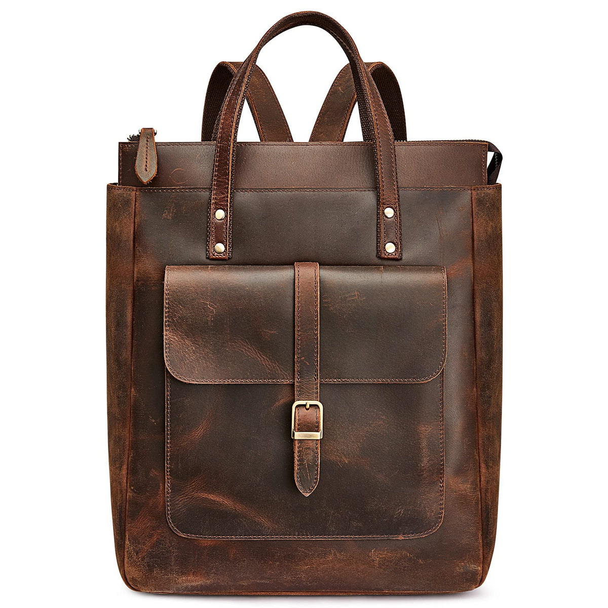 S-ZONE Women Genuine Leather Backpack Purse Retro Top-handle Bags Vintage Totes Casual Daypack