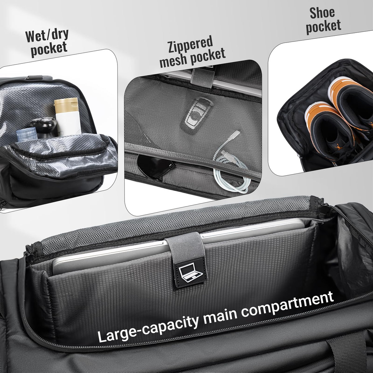 reeyee 40L Convertible Gym Duffel Bag Backpack, Water Repellent Sports Travel Bag with Shoe Compartment, Wet Pocket & Insulated Cooler, 3-in-1 Weekender Carry On Bag for Men Women
