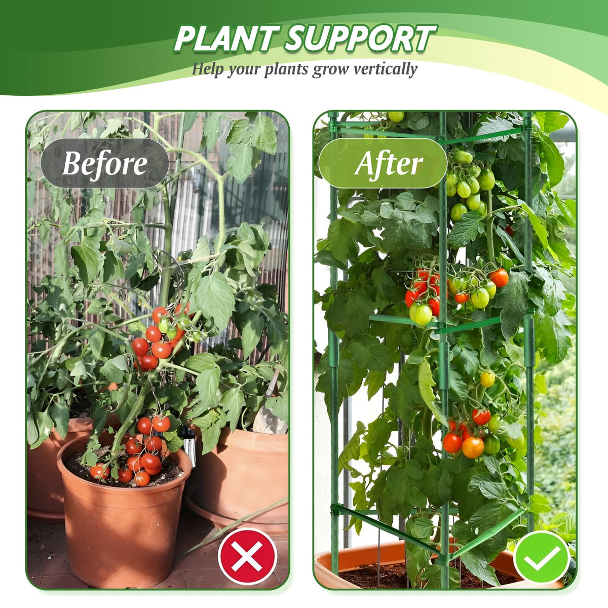 6 Pack Tomato Cage for Garden & Pots, Rust-Resistant Tomato Stakes Plant Cage Trellis Support for Climbing Vegetables Plants Flowers - 48 Inch