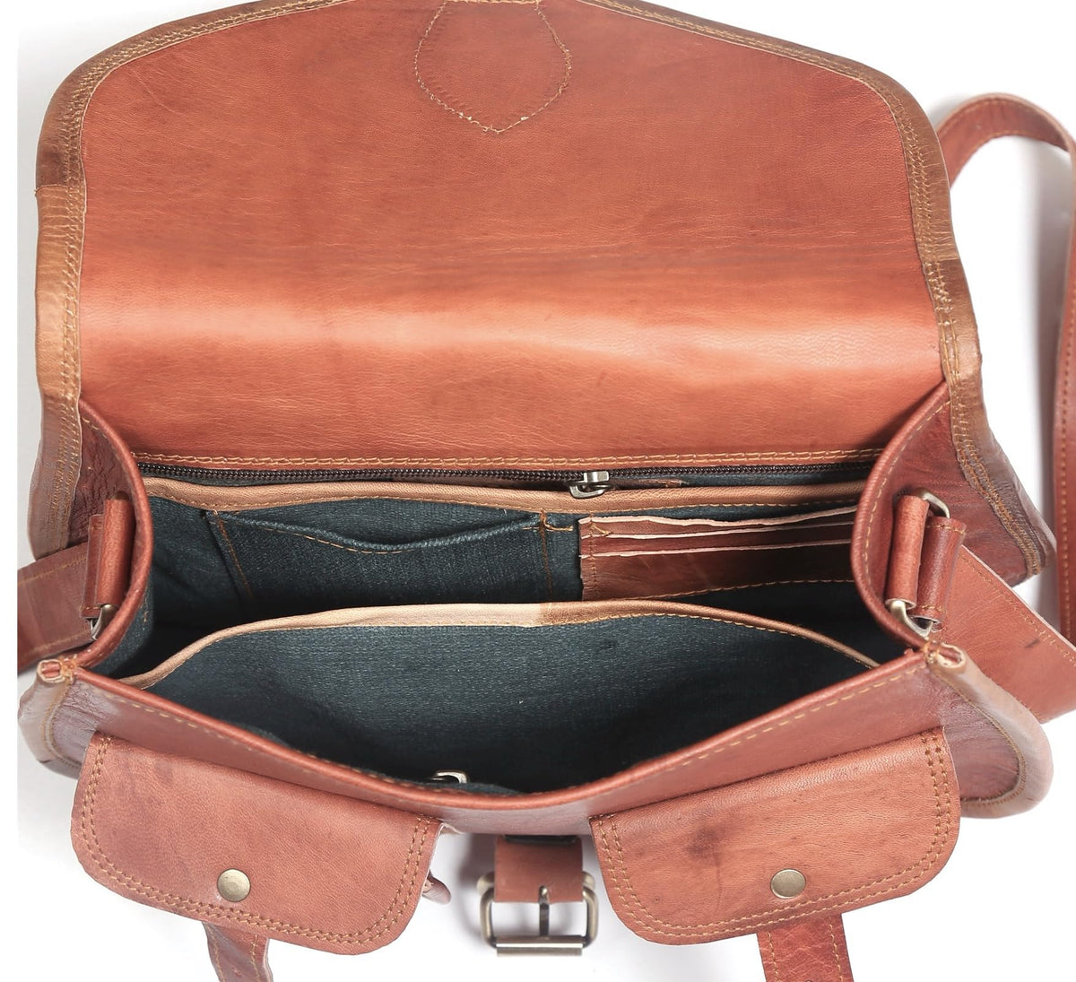 Firu-Handmade Women Vintage Style Genuine Brown Leather Crossbody Shoulder Bag Handmade Purse