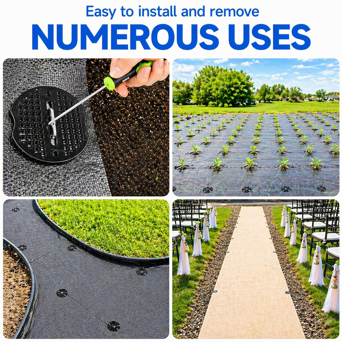 Garden Stakes,6 Inch 11 Gauge 100pcs Galvanized Landscape Staples + 100pcs Gaskets + 1Pick Hook, U-Shaped Heavy Duty Ground Stakes for Weed Barrier Fabric, Turf, Sod, Ground Cover
