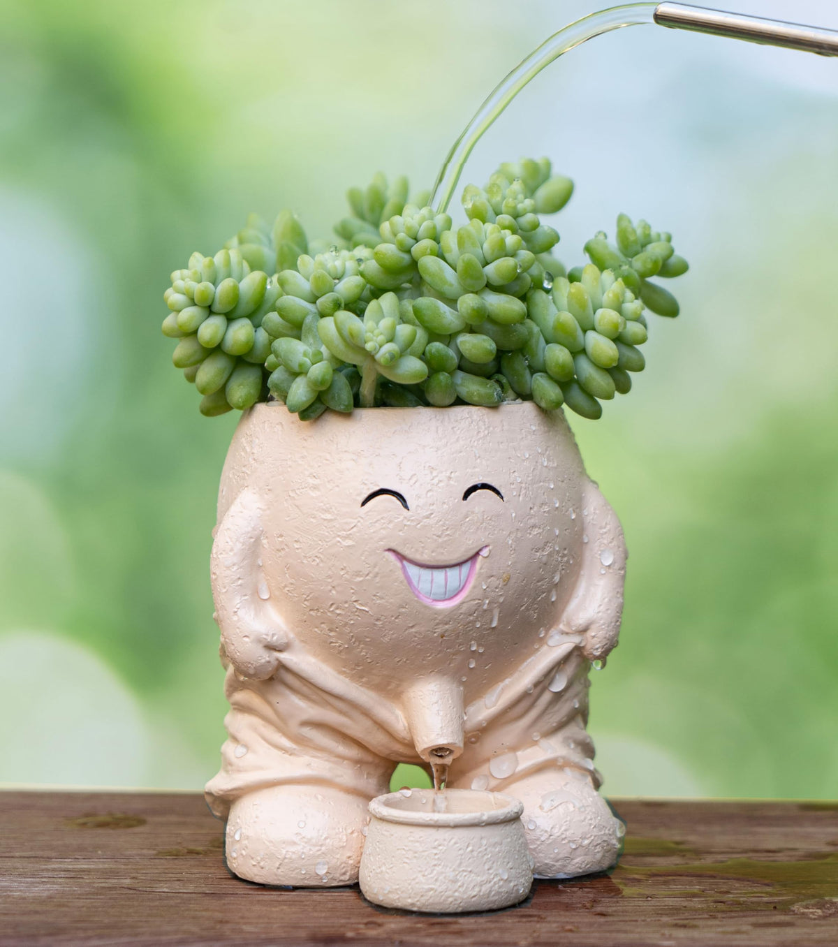RZOIKZOI Quirky Creative Planter with Smiley Face,Naughty Boy Plant Face Pot with Drainage Hole,for Indoor Outdoor, Christmas, (Naughty Boy,Khaki)
