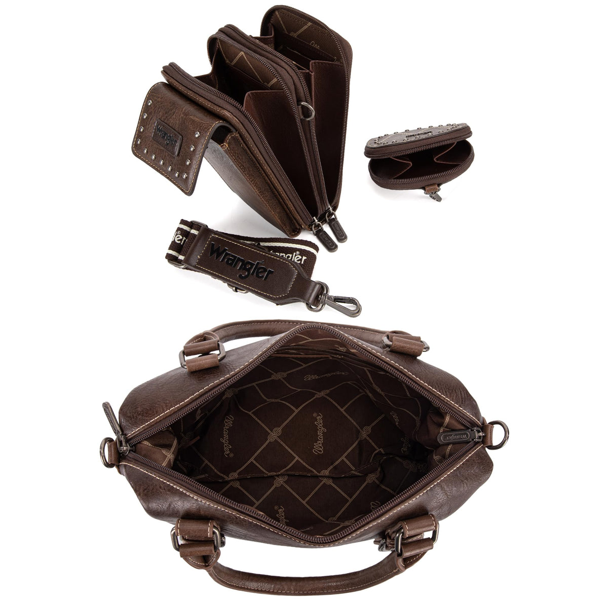 Wrangler 3Pcs Doctor Bag Set for Women, Top Handle Satchel Purse Barrel Handbags Cell Phone Purse Leather Hobo Bags WG48S-S5110CF