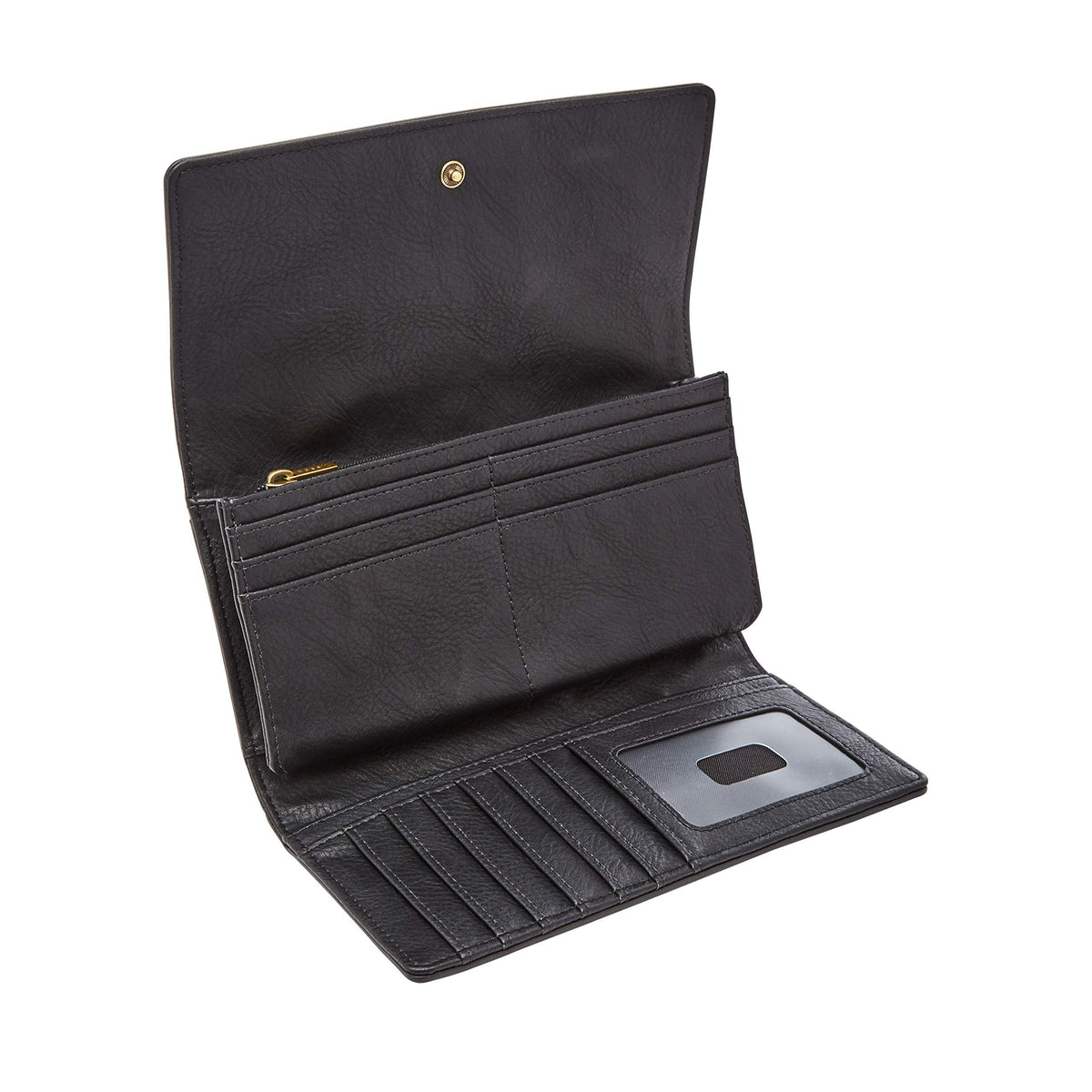 Fossil Women's Wallet, Logan Leather Wallet RFID Blocking Flap Clutch Organizer, Black