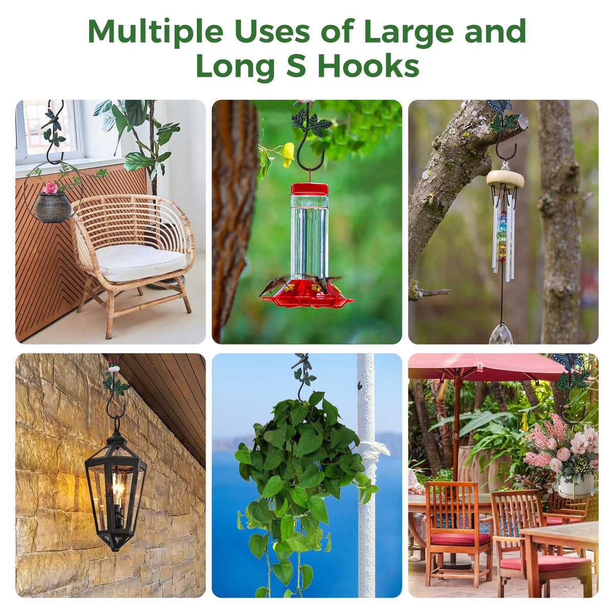 Kitwinney Large Decorative S Hooks, Set of 3 Plant Hangers, Beautiful and Vivid Plant Hook for Hanging Outdoor Indoor Garden Plants, Flower Baskets, Pots, Bird Feeders