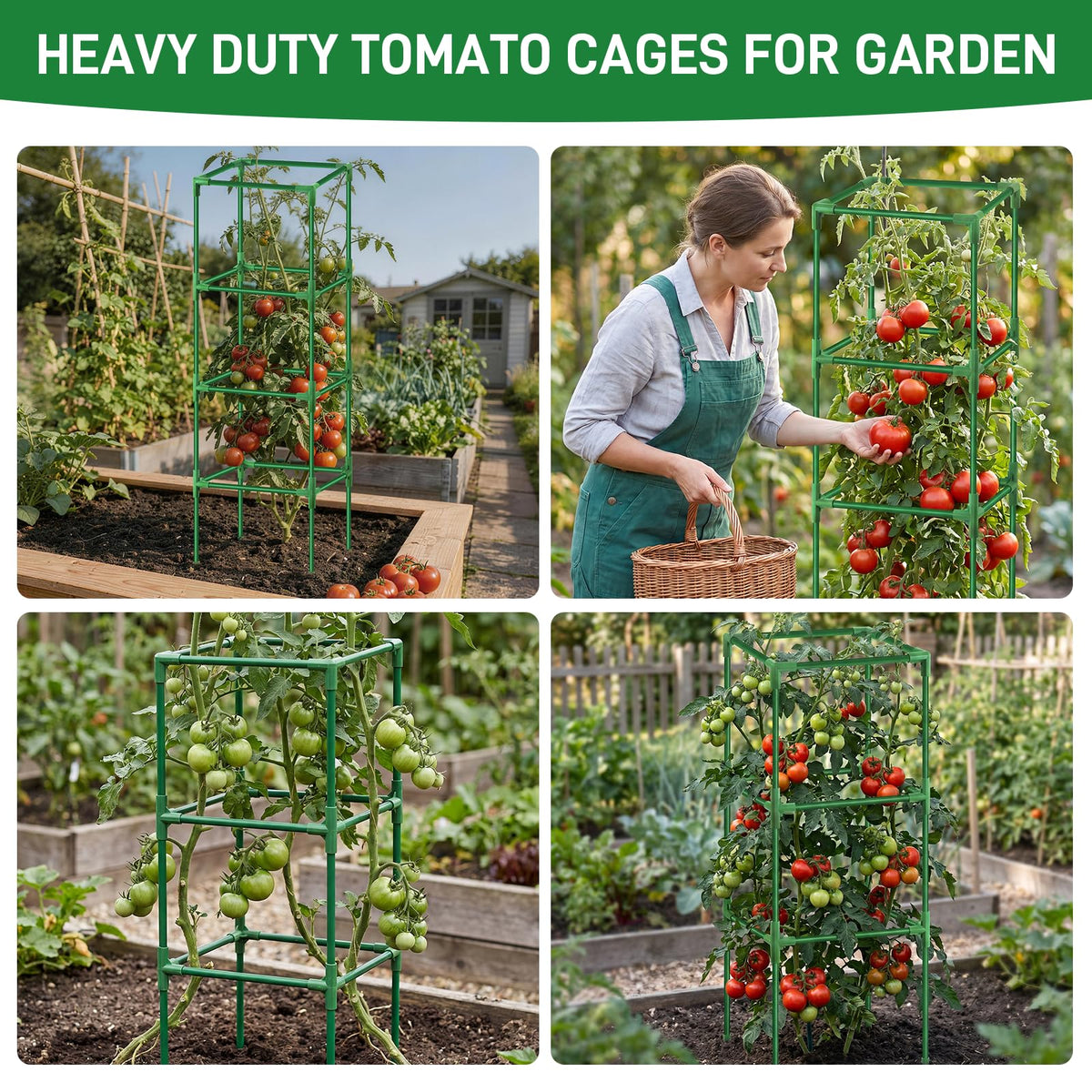Square Tomato Cages Heavy Duty 3 Pack, Up to 59.6 Inches Tall Adjustable Tomato Trellis Cage for Garden, Plant Support for Vegetables Climbing Plants, Pots Raised Garden Bed Outdoor