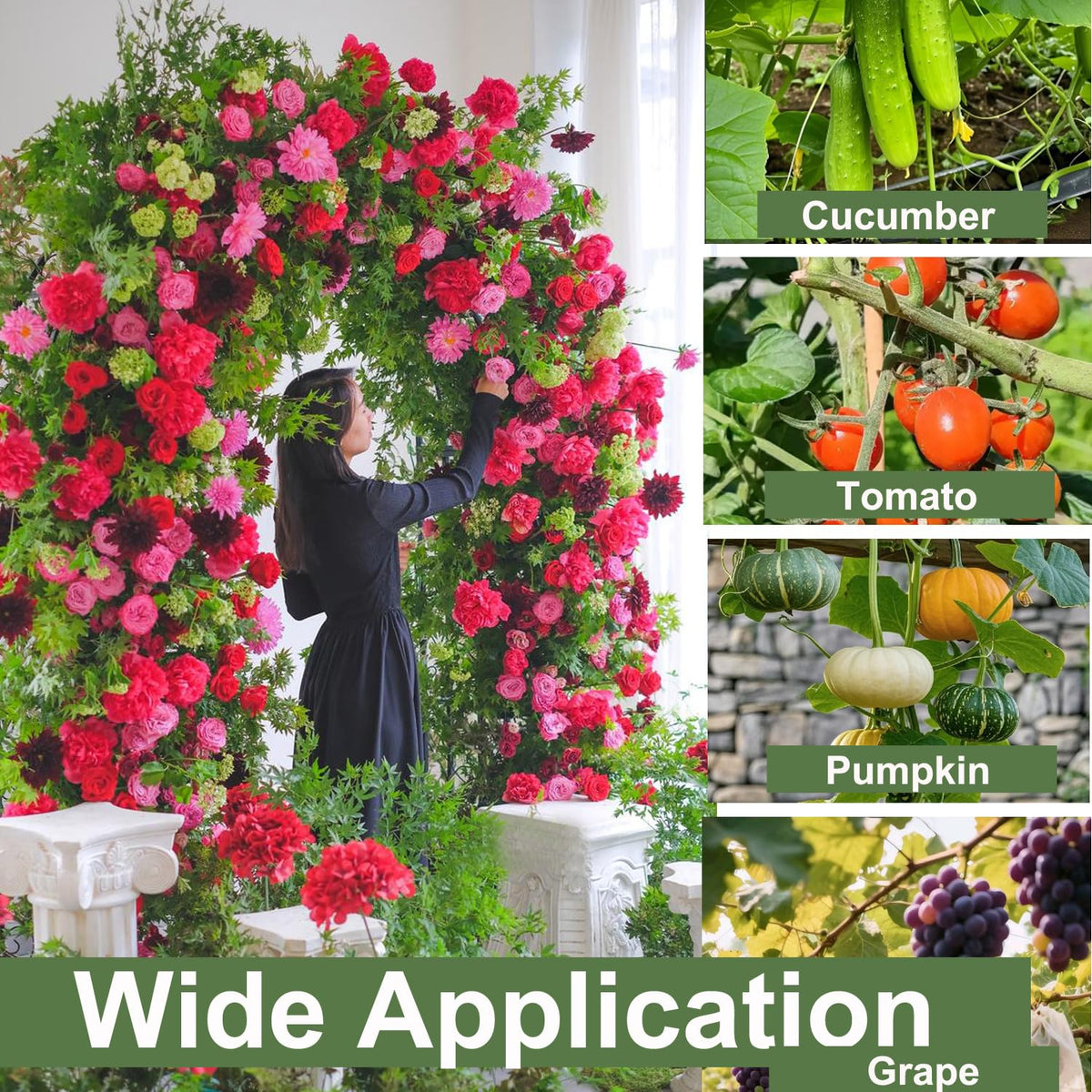 7FT Tall Garden Arch Trellis for Climbing Plants Outdoor Cucumber Trelli for Raised Bed, Metal Trellis Support with Net for Vegetables Tomato Zucchini Squash Beans Peas Melons, Rose Flowers,Vines
