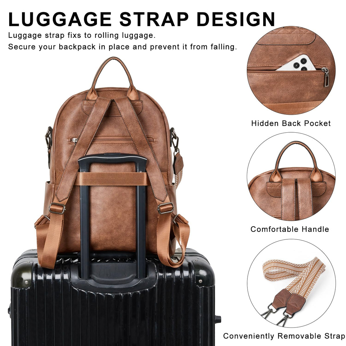 LATMAP Backpack Purse for Women Laptop Backpack, Leather Travel Backpack Shoulder Bag Teacher College Daypack Work Handbag fits 14" Laptop-Brown