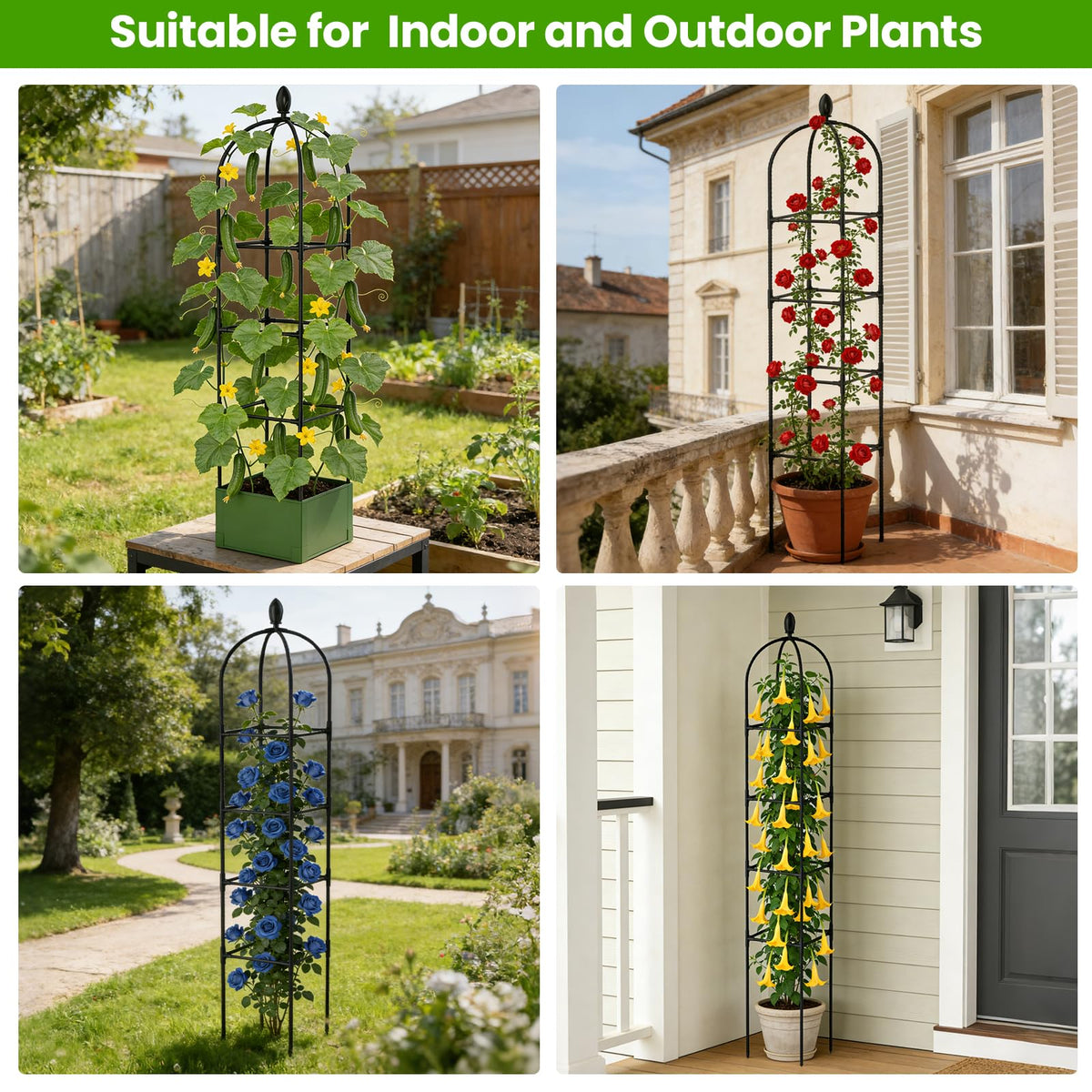 2 Pack Garden Obelisk Trellis for Climbing Plants, 71" Rustproof Metal Tower Plant Support Cages, Rose Trellis for Tomato Potted Flowers Vegetables Vines, Indoor Outdoor Garden Patio