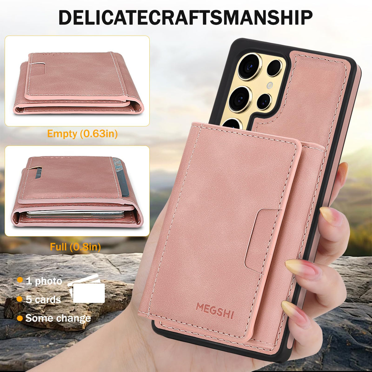 Godzoen for Samsung Galaxy S25 Ultra Wallet Case, 2-in-1 Detachable Magnetic Wallet Case, Card Holder RFID Blocking, Fashionable Faux Leather Card Slot & Folding Design (Pink)