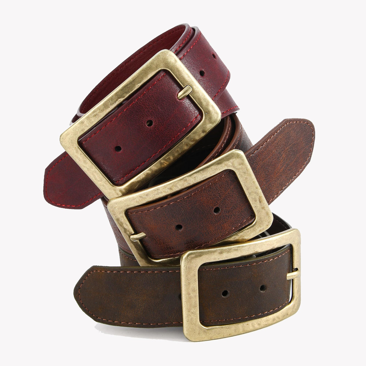 HOTWILL Wide Belts for Women Dresses Jeans Chunky Faux Leather Ladies Waist Belt with Vintage Gold Buckle Burgundy Red Small
