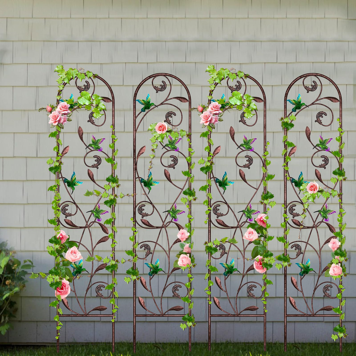 aboxoo Set of 4 Packs Hummingbird Metal Garden Trellis for Climbing Plants,Outdoor Decorative Flowers Arch Fence Trellis for Outdoor Patio,Garden,Yard,Backyard,Wall Brackets,60'' H x 11'' W