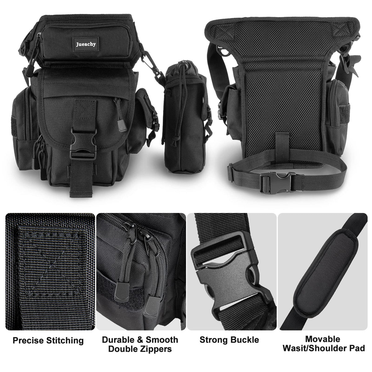 Jueachy Drop Leg Bag for Men Tactical Metal Detecting Thigh Pack with Water Bottle Pouch