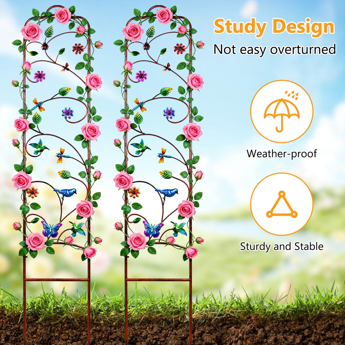 2 Pack Garden Trellis for Climbing Plants, Metal Decorative Vegetables Flowers Vines Fence Trellis for Outdoor Patio 60'' H x 11'' W
