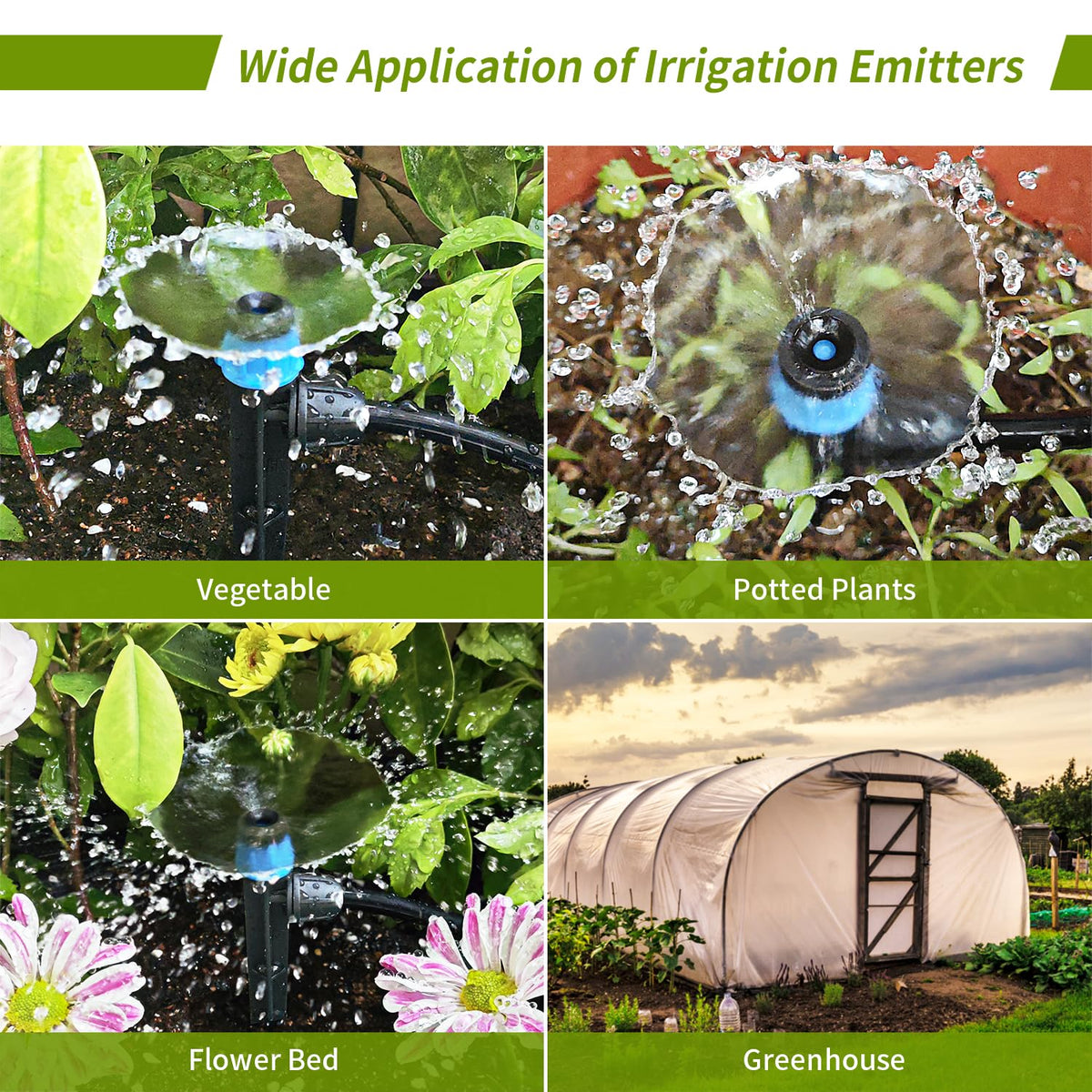 50pcs Drip Irrigation Emitters for 1/4" Drip Tubing Adjustable 360 Degree Fan Shape Water Flow Vortex Drippers for Drip Irrigation with Lock Barbed Irrigation Drip Nozzles for Flower Plants Garden