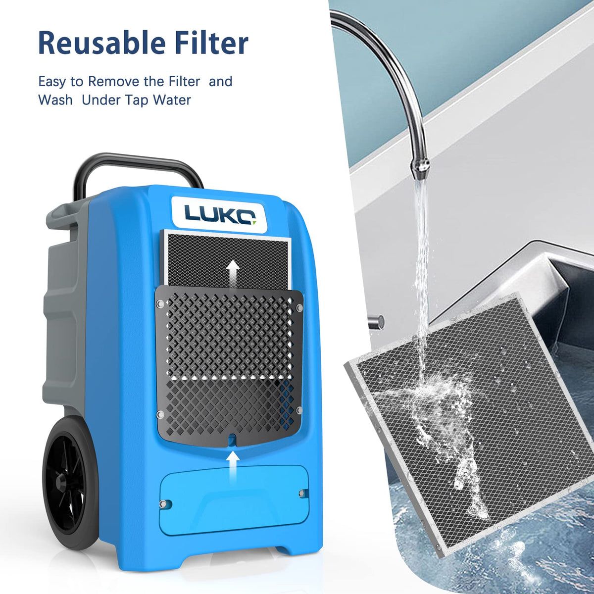 LUKO 190 PPD Commercial Dehumidifier with Built-in Pump & Hose, for 8000 Sq Ft Large Space,Basements, Crawl Spaces, Warehouse, Water Damage Restoration, 5-Year Warranty