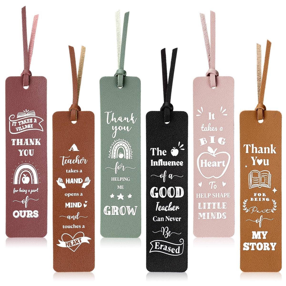 Eaasty 12 Pcs Teacher Appreciation Gifts Teacher Appreciation Leather Bookmarks Bulk Thank You Gifts Graduation Gift Back to School Thank You for Helping Me Grow for Teachers Office Party Supplies