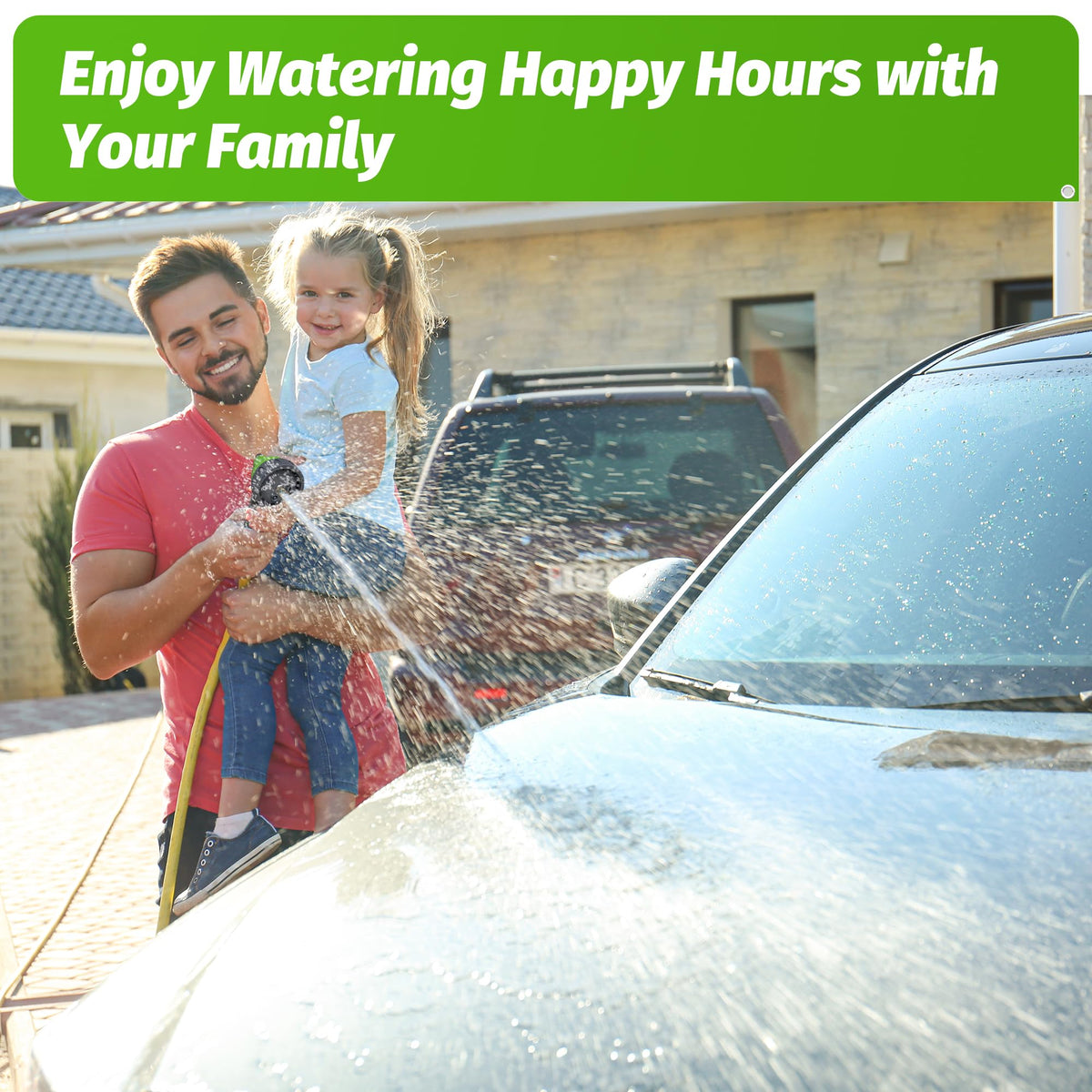 AUTOMAN-Garden-Hose-Nozzle,ABS Water Spray Nozzle with Heavy Duty 7 Adjustable Watering Patterns,Slip Resistant for Watering Plants,Lawn& Garden,Washing Cars,Cleaning,Showering Pets - Green