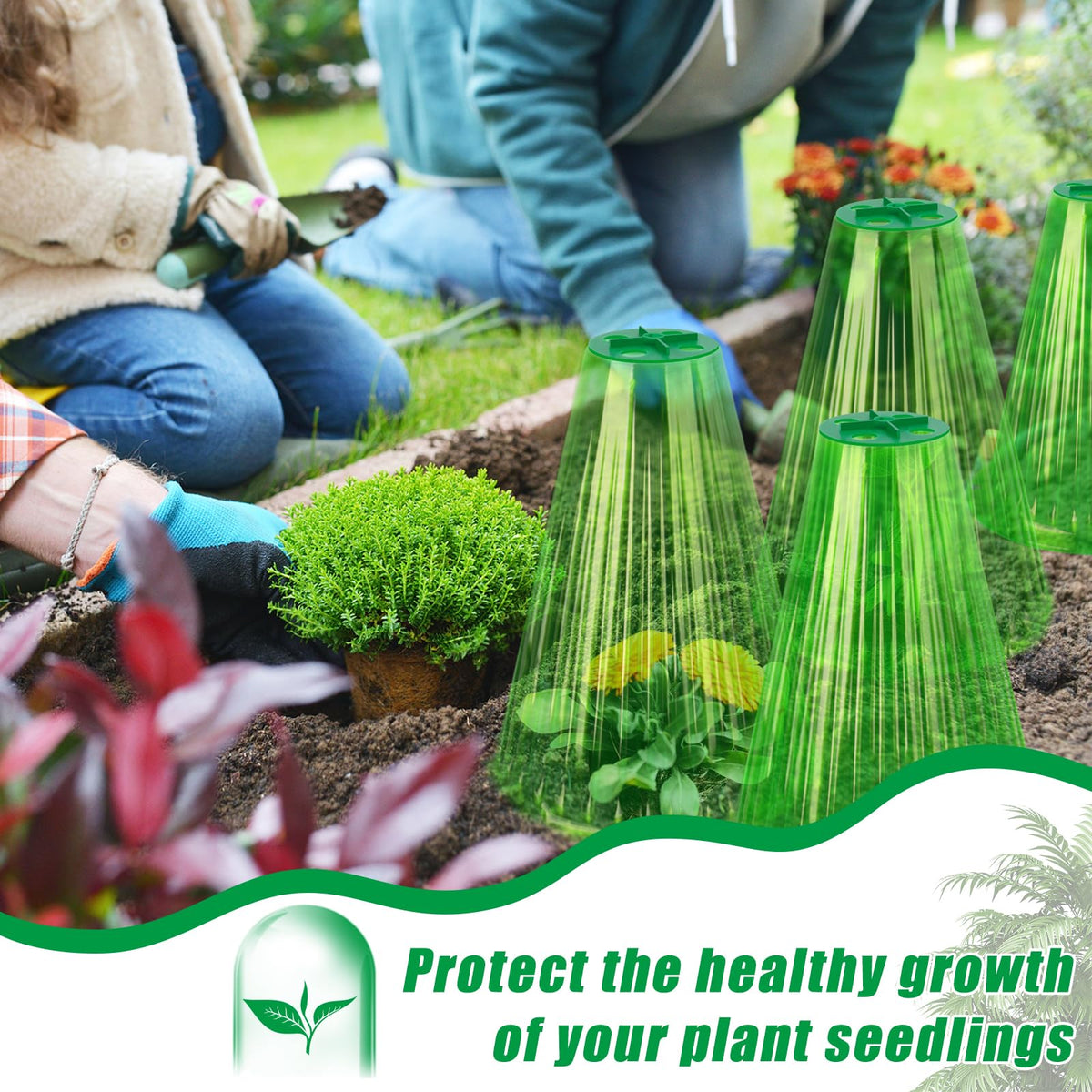 UQM 30 Pack Garden Cloches for Plants, Reusable Bell Plant Protector with Rotary Vent Cover, Garden Protection from Animals Snails Birds Chickens Insect, 9.18" H X 7.56" D (Green)