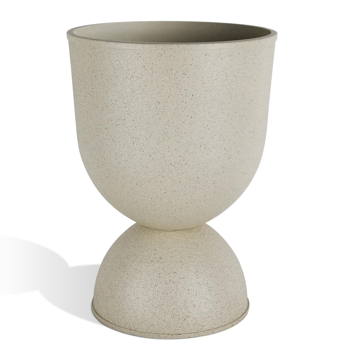 KOL Planters Flower Pots, Large Plastic Urn Planters for Indoor Outdoor Plants, Beige Pedestal Planter Pots, 23 Inch Tall Decorative Planters with Drainage Holes & Plugs for Patio Garden, 1 Pack
