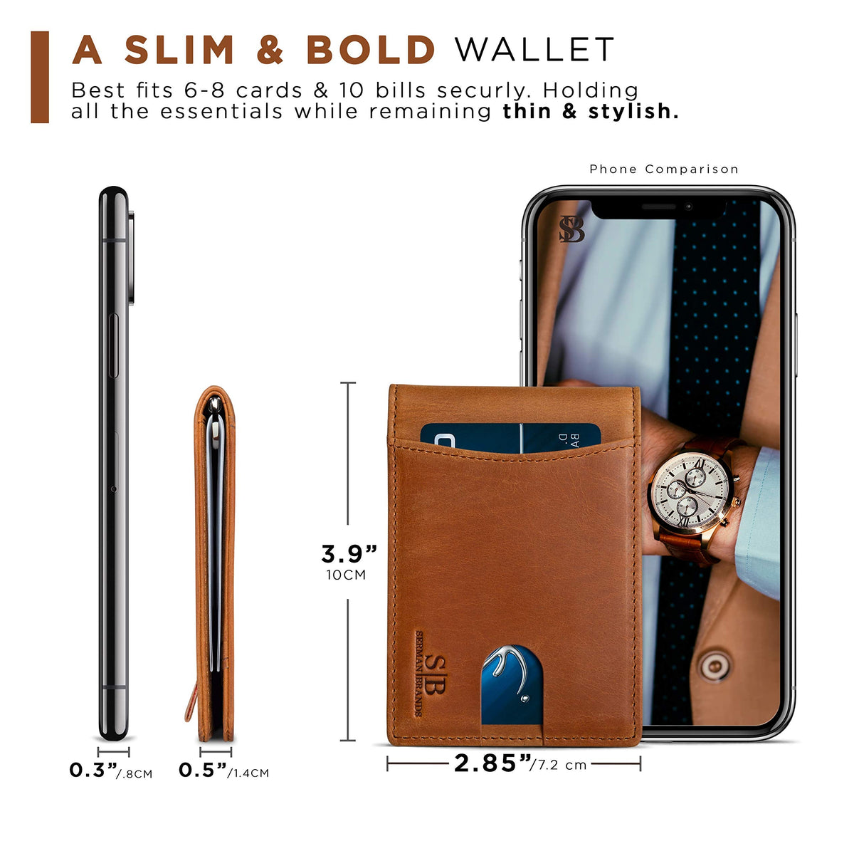SERMAN BRANDS RFID Blocking Slim Bifold Genuine Leather Minimalist Front Pocket Wallets for Men with Money Clip Thin Mens (California Desert 1.0)