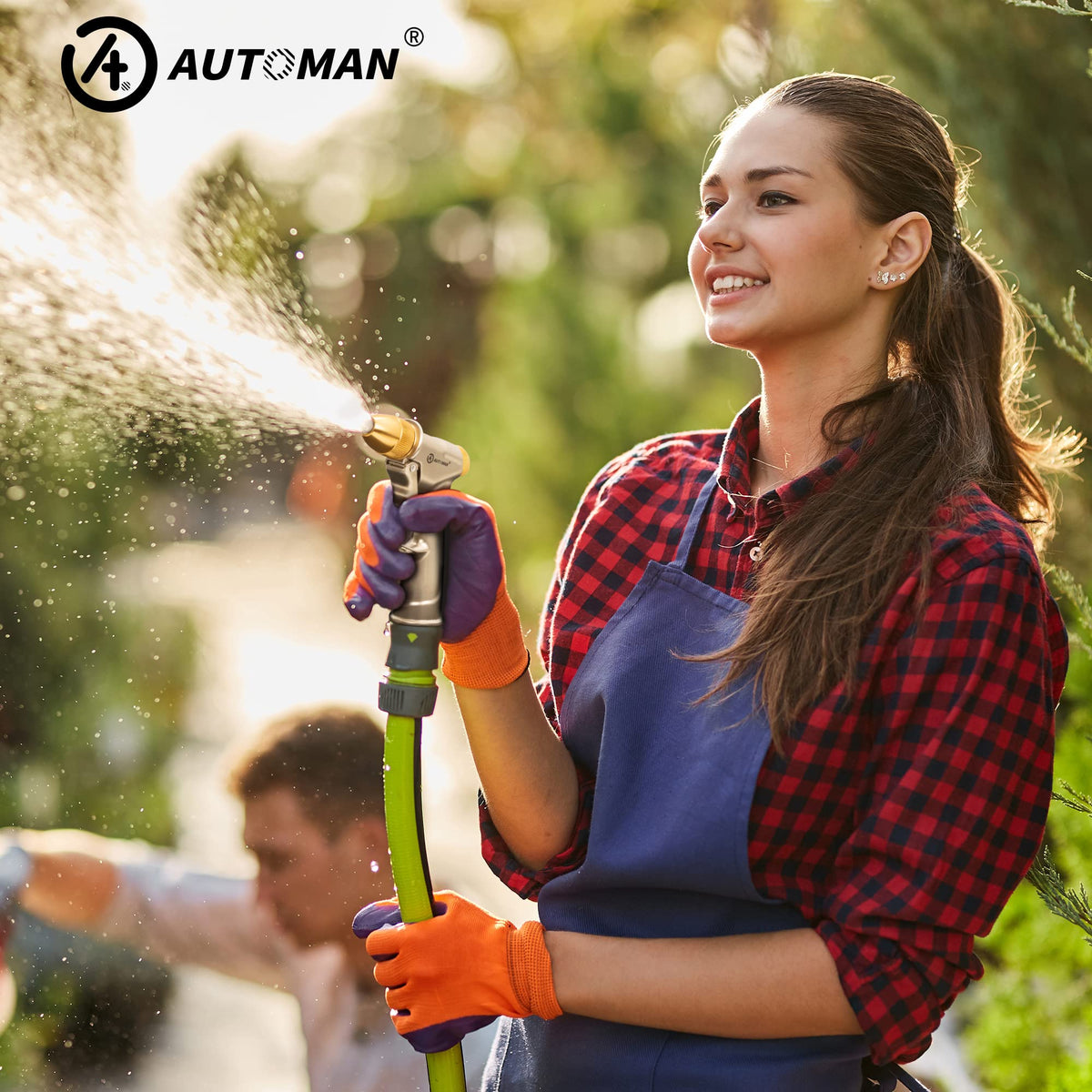 AUTOMAN Garden Hose Nozzle Sprayer - High Pressure 100% Metal Water Spray Nozzle With 4 Patterns - Heavy Duty for Watering Plants, Lawns, Washing Cars & Pets