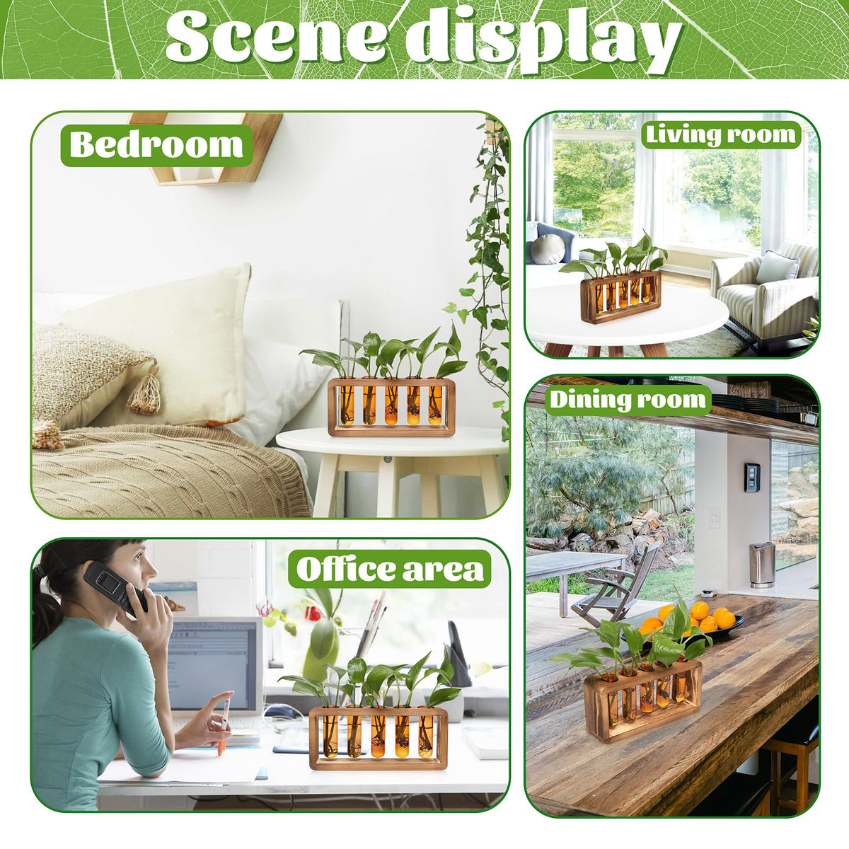 Glass Plant Propagation Station with 5 Test Tubes Colorful Planter Vase Birthday Gifts for Women in Wooden Stand
