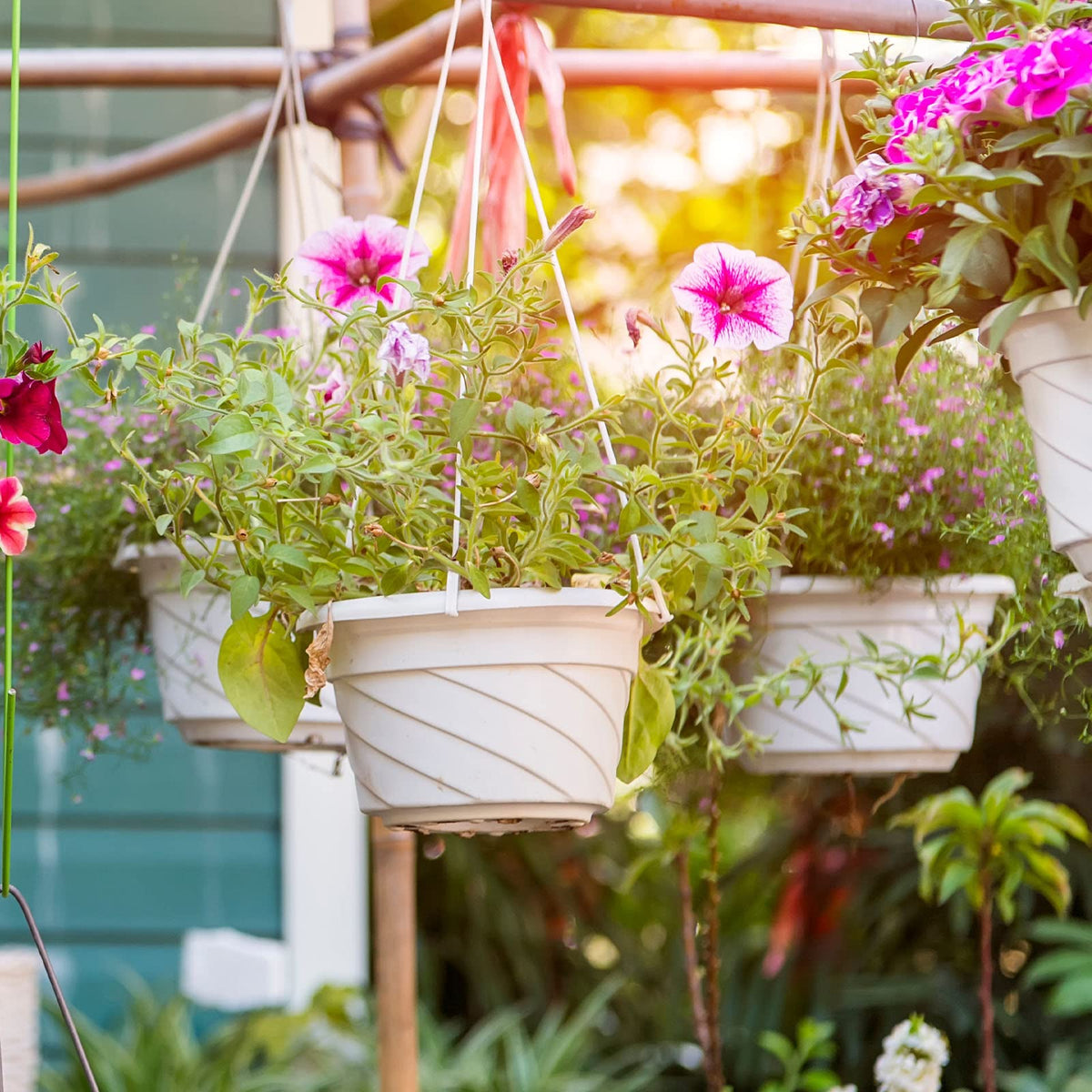 EBOOT 16 Pcs Hanging Plants Outdoor 7 Inch Flower Pot Bulk Hanging Baskets for Plants with Drainage Hole Plant Pots for Outdoor Outside Indoor Garden Balcony(White)
